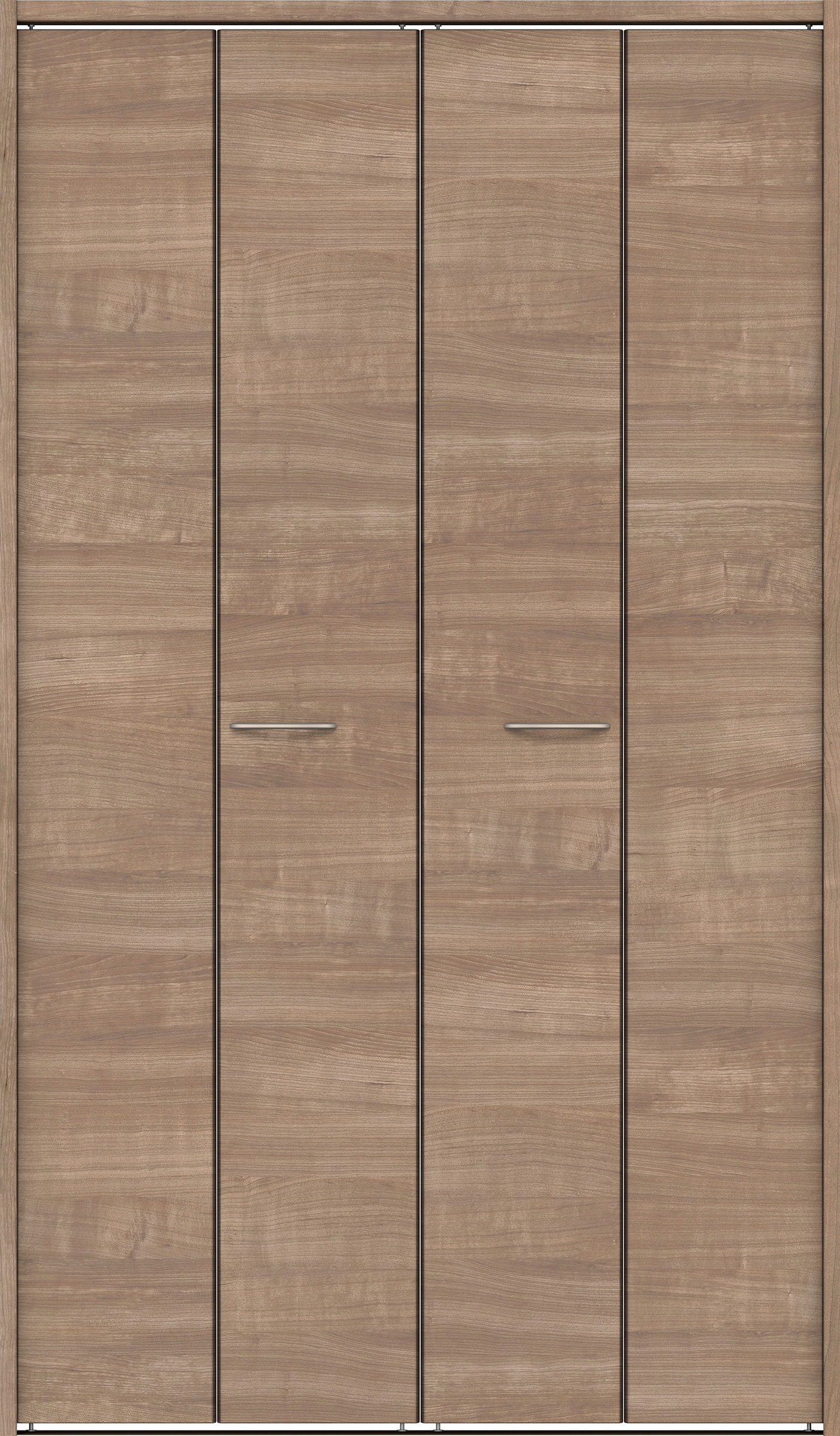 クローク収納　イエリア　折戸ユニット　フラット横木目タイプ　ウッド扉　下レール付三方枠（固定枠）　セット　１３２０幅（１．５Ｍ間口）　２０３５高　〈トープグレー柄〉　ハンドルラウンド型〈Ｔシルバー色〉