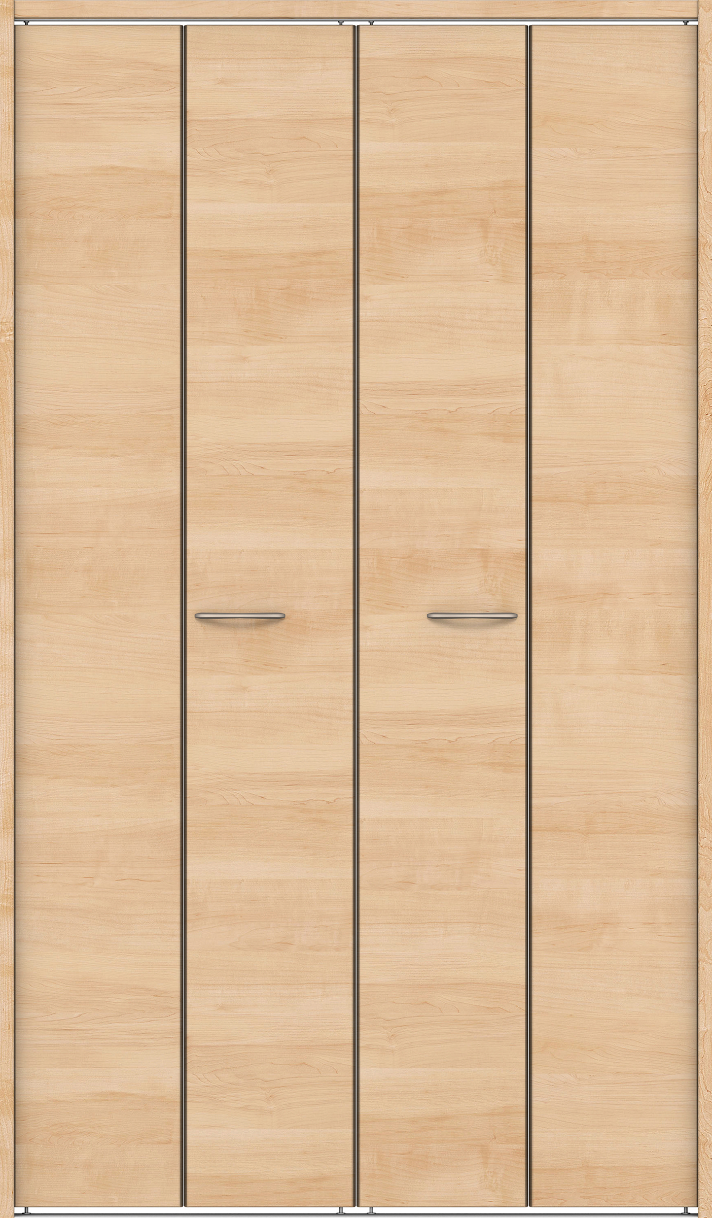 クローク収納　イエリア　折戸ユニット　フラット横木目タイプ　ウッド扉　下レール付三方枠（固定枠）　セット　１３２０幅（１．５Ｍ間口）　２０３５高　〈ミルベージュ柄〉　ハンドルラウンド型〈Ｔシルバー色〉