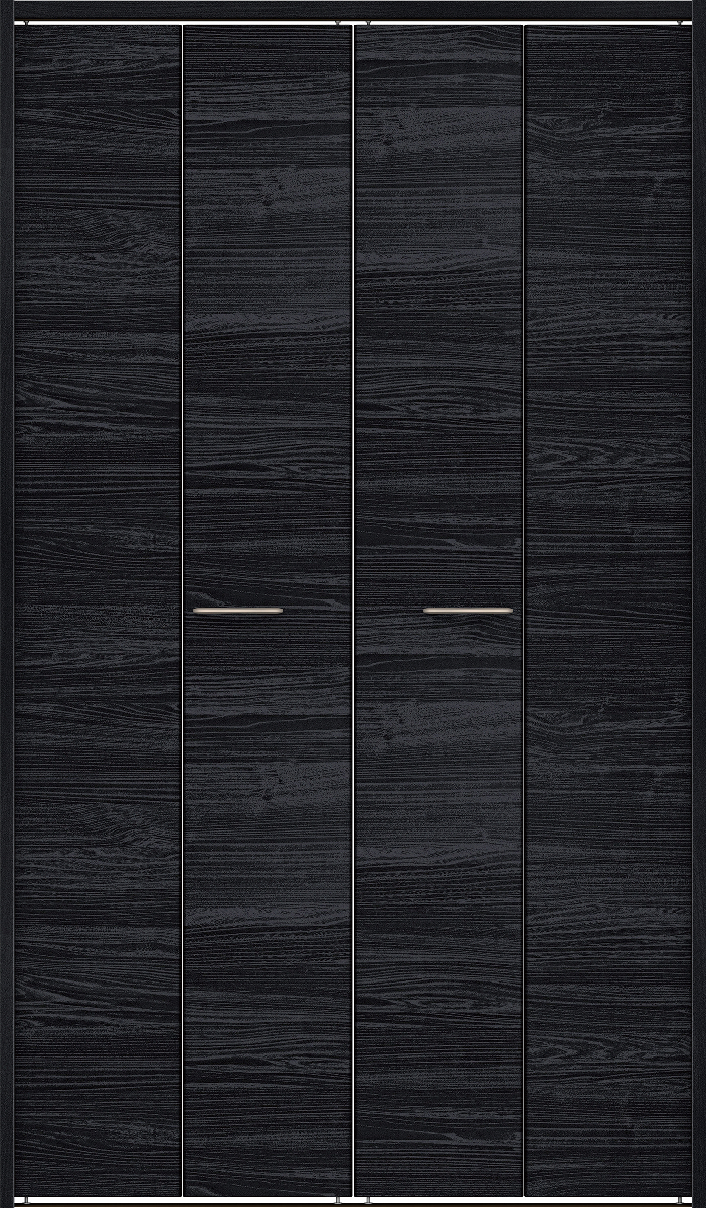 クローク収納　イエリア　折戸ユニット　フラット横木目タイプ　ウッド扉　下レール付三方枠（固定枠）　セット　１３２０幅（１．５Ｍ間口）　２０３５高　〈モスブラック柄〉　ハンドルラウンド型〈Ｔシルバー色〉