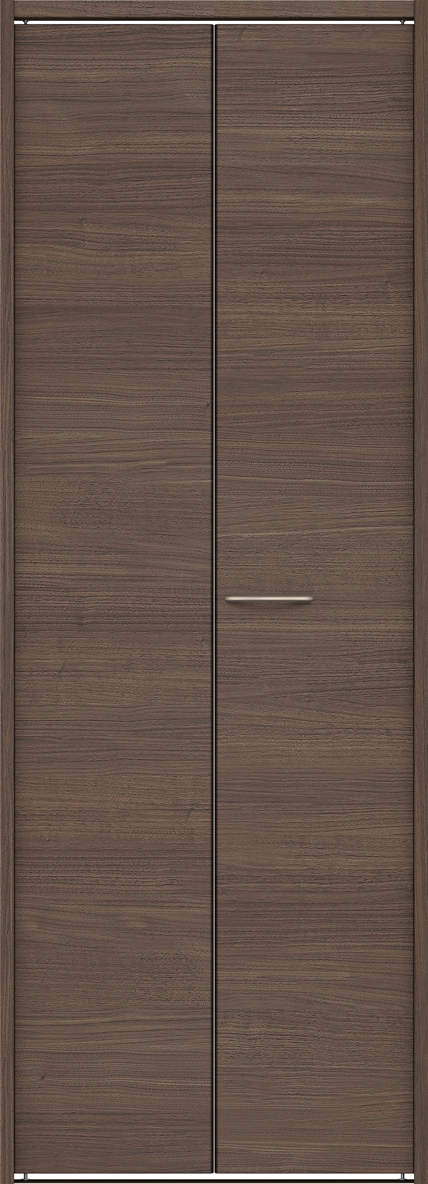 クローク収納　イエリア　折戸ユニット　フラット横木目タイプ　ウッド扉　下レール付三方枠（固定枠）　セット　８２０幅（１Ｍ間口）　２０３５高　〈ダルブラウン柄〉　ハンドルラウンド型〈Ｔシルバー色〉