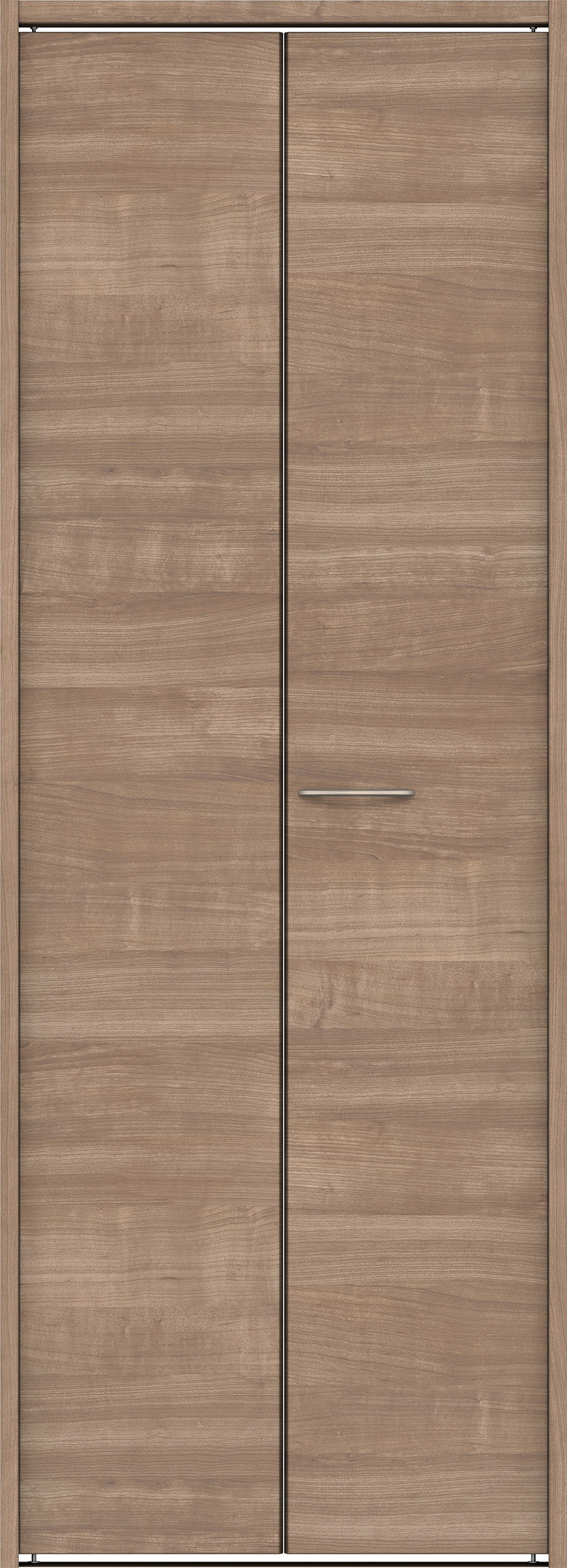 クローク収納　イエリア　折戸ユニット　フラット横木目タイプ　ウッド扉　下レール付三方枠（固定枠）　セット　８２０幅（１Ｍ間口）　２０３５高　〈トープグレー柄〉　ハンドルラウンド型〈Ｔシルバー色〉