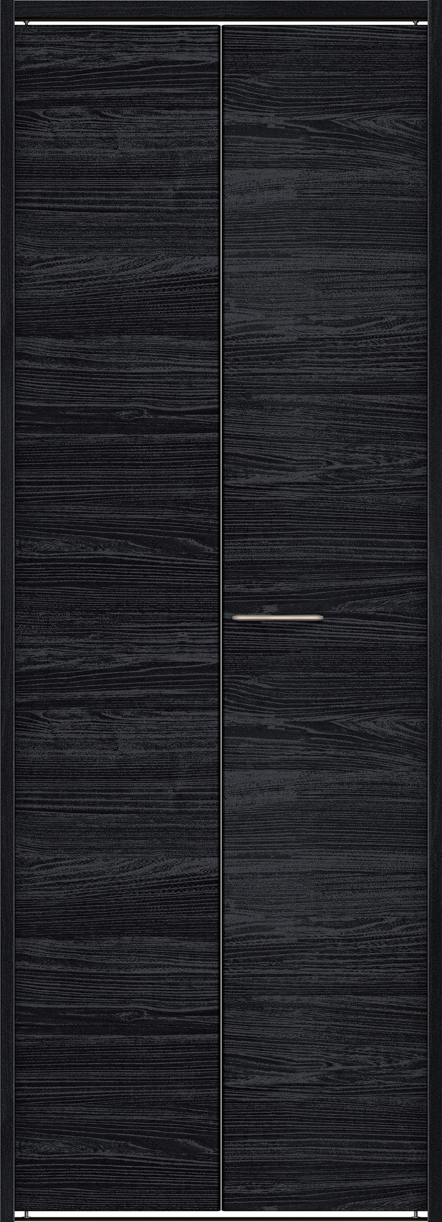 クローク収納　イエリア　折戸ユニット　フラット横木目タイプ　ウッド扉　下レール付三方枠（固定枠）　セット　７３５幅（３尺間口）　２０３５高　〈モスブラック柄〉　ハンドルラウンド型〈Ｔシルバー色〉