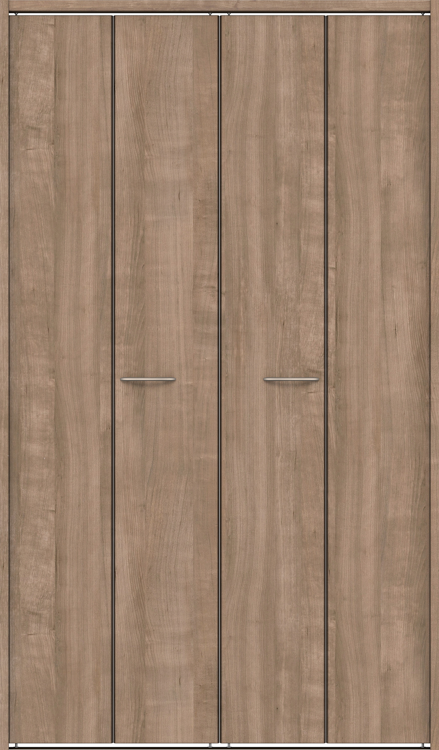 クローク収納　イエリア　折戸ユニット　フラット縦木目タイプ　ウッド扉　下レール付三方枠（固定枠）　セット　１１９０幅（４．５尺間口）　２０３５高　〈トープグレー柄〉　ハンドル角型〈ブラック色〉