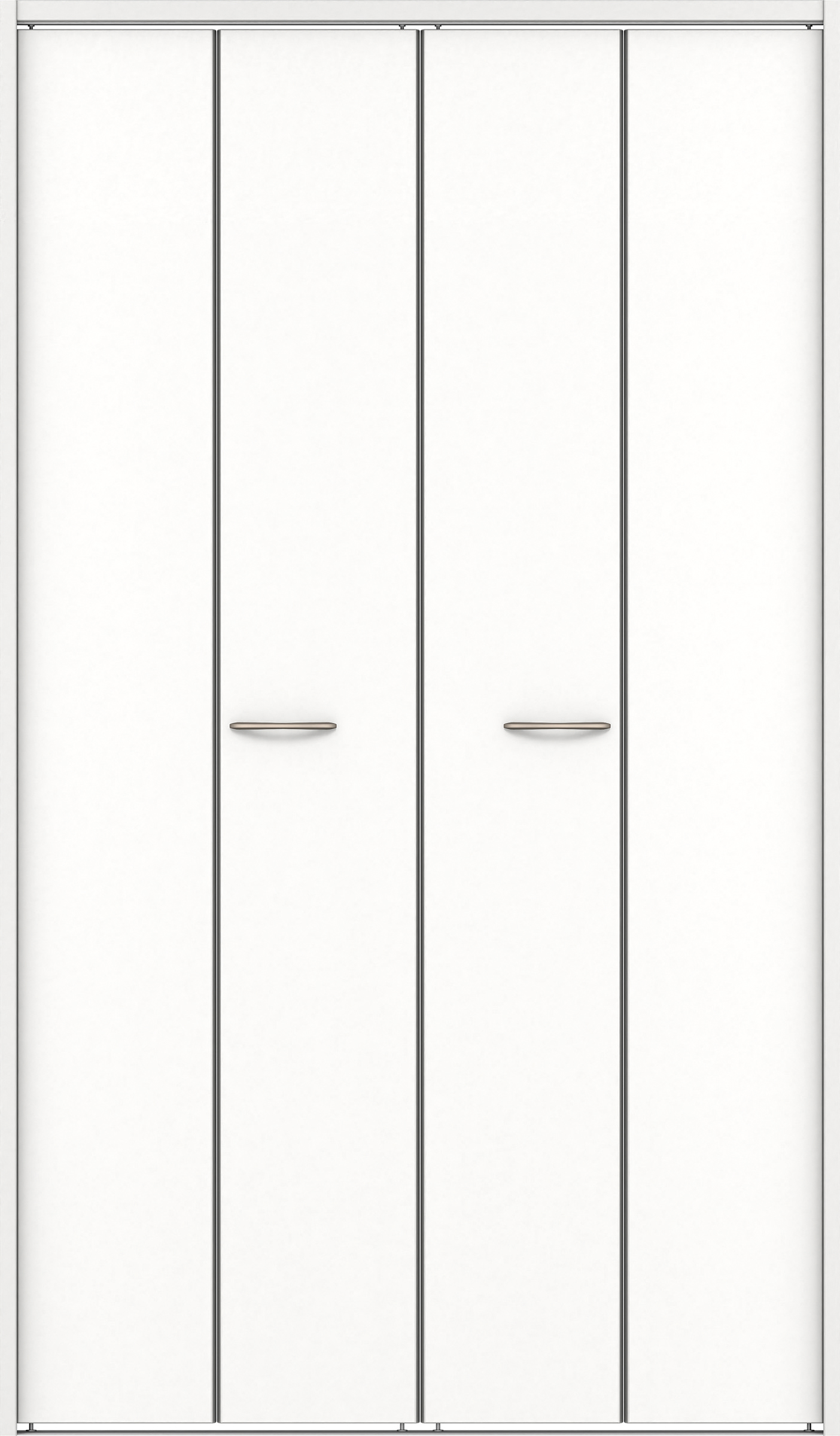クローク収納　イエリア　折戸ユニット　フラット縦木目　ウッド扉　下レール付三方枠（固定枠）　セット　１３２０幅（１．５Ｍ間口）　２０３５高　〈パウダーホワイト柄〉　ハンドルラウンド型〈Ｔシルバー色〉