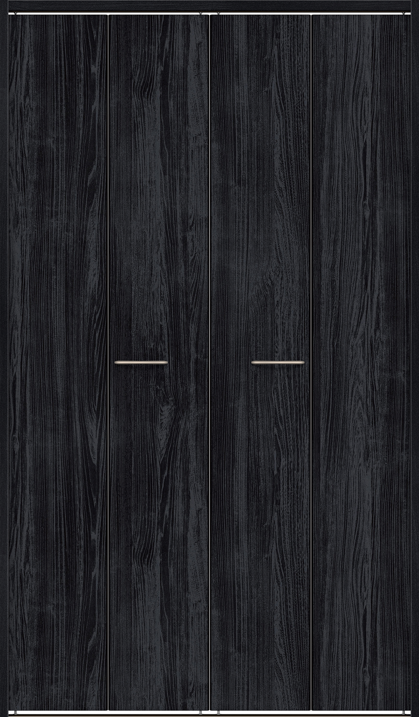 クローク収納　イエリア　折戸ユニット　フラット縦木目タイプ　ウッド扉　下レール付三方枠（固定枠）　セット　１１９０幅（４．５尺間口）　２０３５高　〈モスブラック柄〉　ハンドルラウンド型〈Ｔシルバー色〉