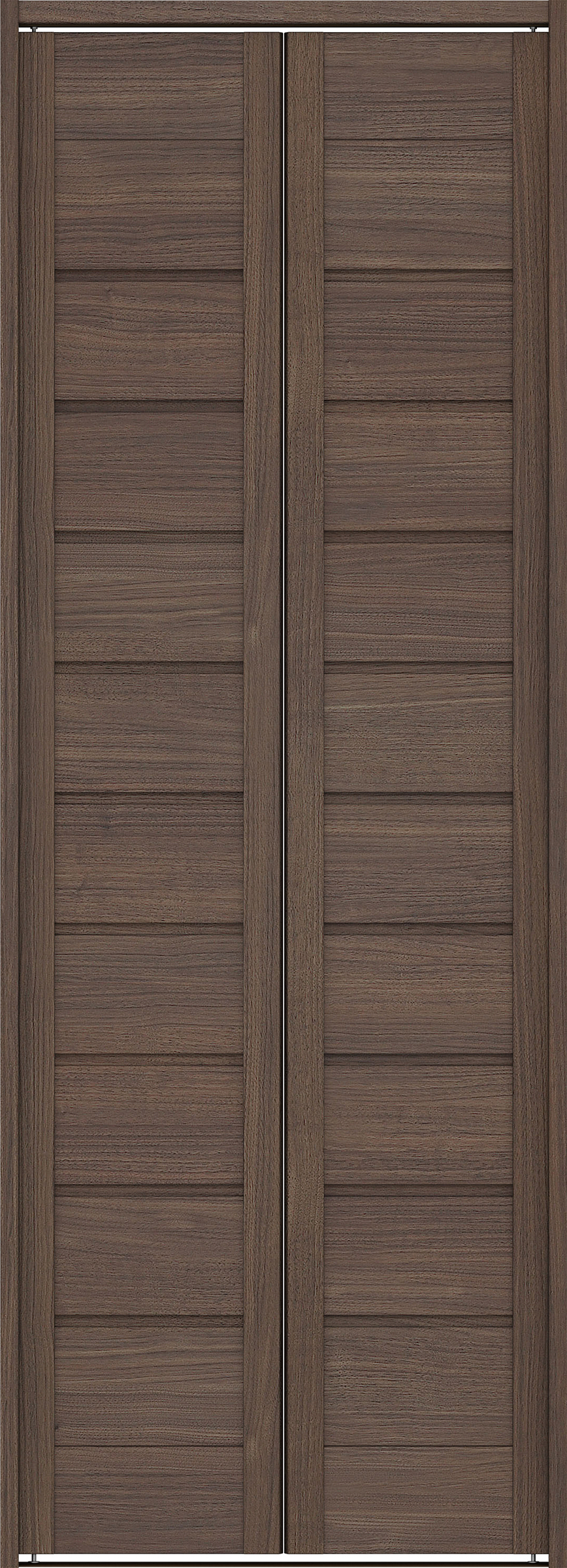 クローク収納　イエリア　折戸ユニット　通気タイプ　ウッド扉　下レール付三方枠（固定枠）　セット　７３５幅（３尺間口）　２０３５高　〈ダルブラウン柄〉　ハンドルレス