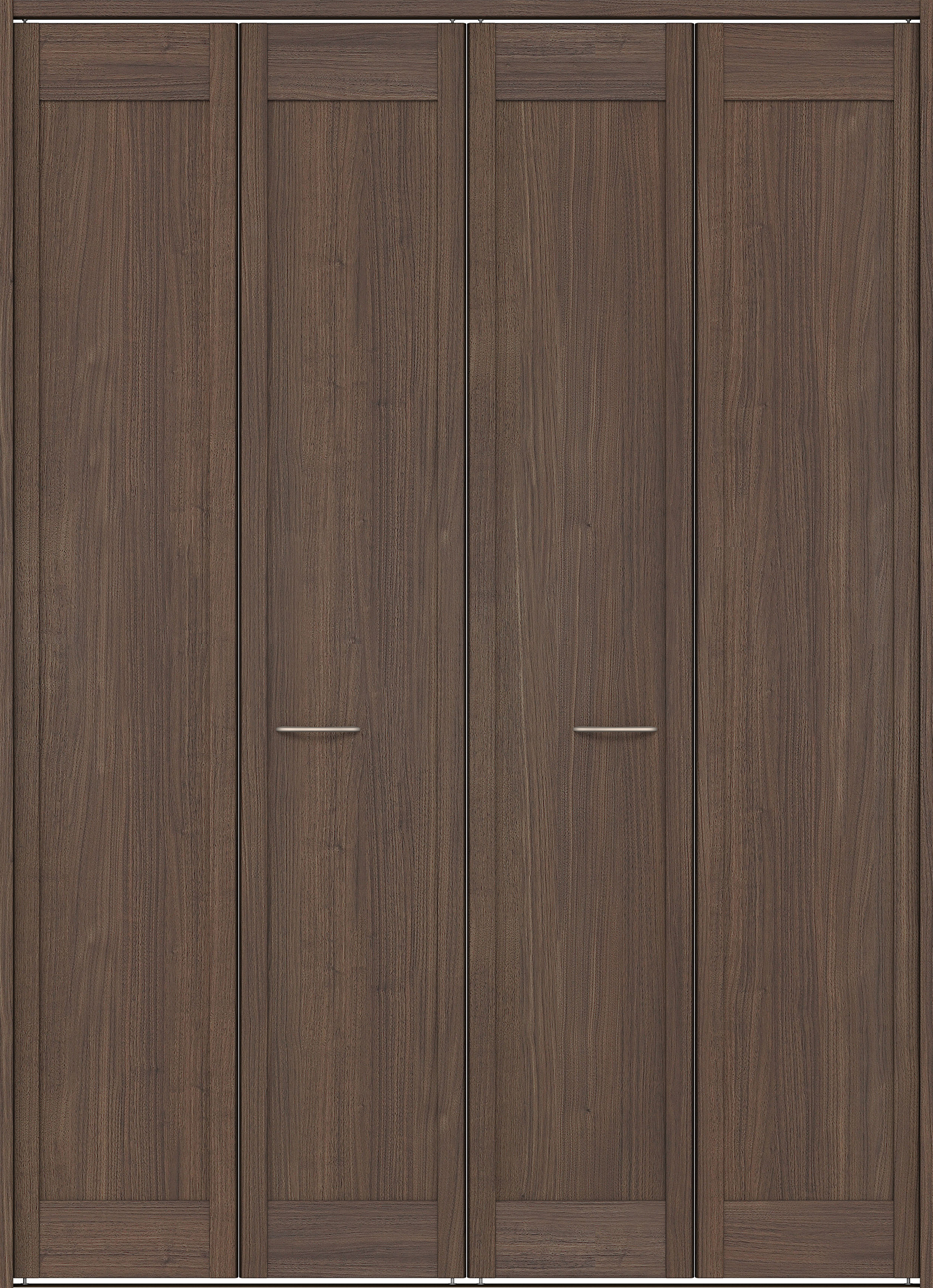 クローク収納　イエリア　折戸ユニット　カマチタイプ　ウッド扉　下レール付三方枠（固定枠）　セット　１６８０幅（６尺間口）　２３２０高　〈ダルブラウン柄〉　ハンドルラウンド型〈Ｔシルバー色〉