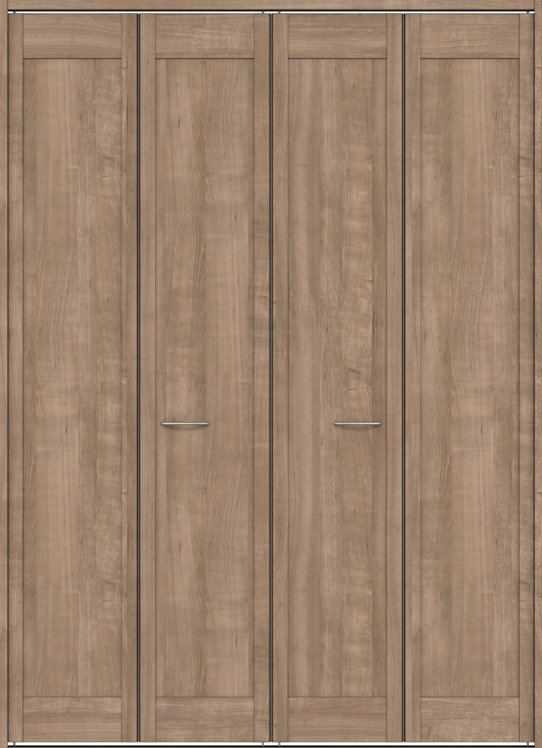 クローク収納　イエリア　折戸ユニット　カマチタイプ　ウッド扉　下レール付三方枠（固定枠）　セット　１６８０幅（６尺間口）　２３２０高　〈トープグレー柄〉　ハンドルラウンド型〈Ｔシルバー色〉