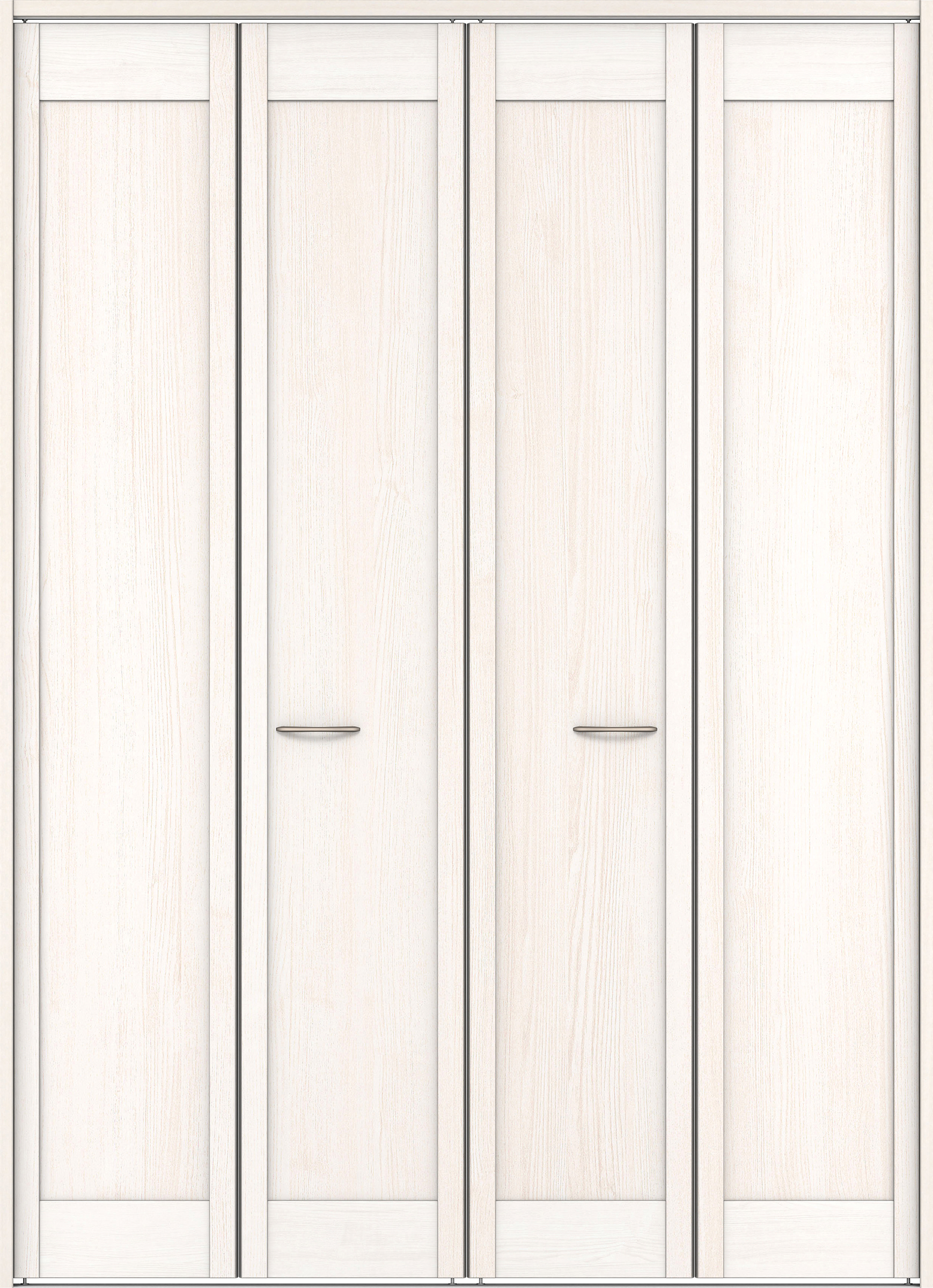 クローク収納　イエリア　折戸ユニット　カマチタイプ　ウッド扉　下レール付三方枠（固定枠）　セット　１６８０幅（６尺間口）　２３２０高　〈ネオホワイト柄〉　ハンドルラウンド型〈Ｔシルバー色〉