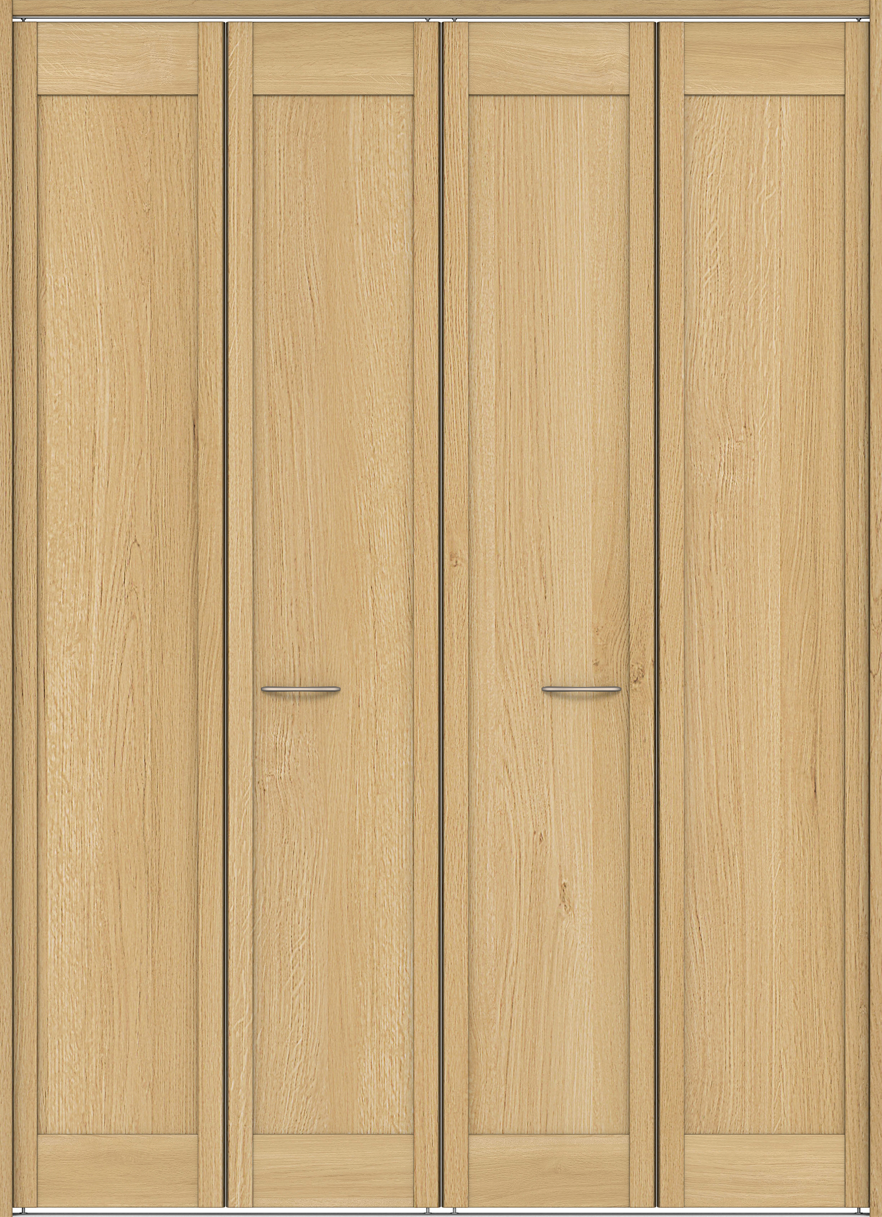 クローク収納　イエリア　折戸ユニット　カマチタイプ　ウッド扉　下レール付三方枠（固定枠）　セット　１６８０幅（６尺間口）　２３２０高　〈ライトオーカー柄〉　ハンドルラウンド型〈Ｔシルバー色〉