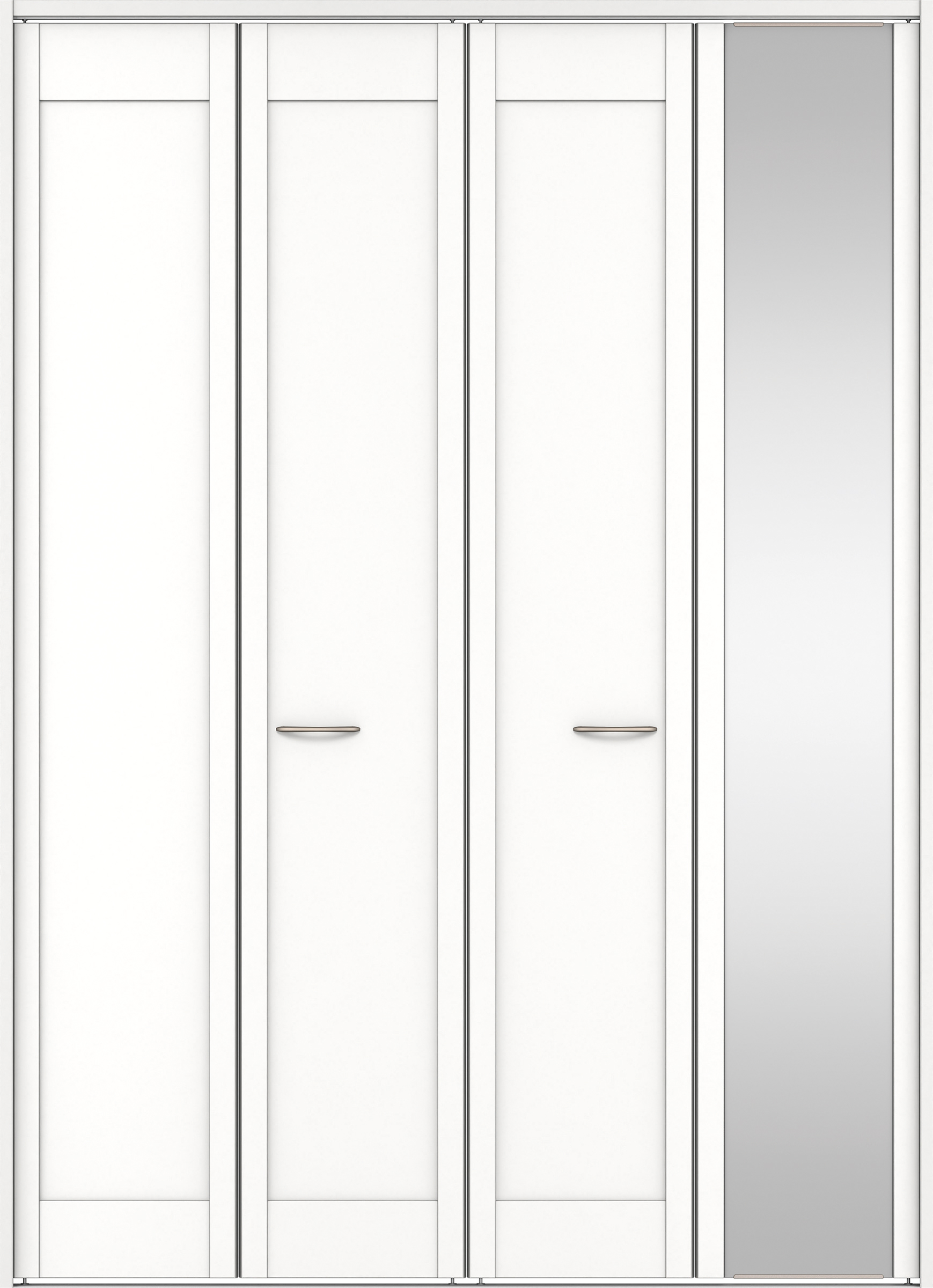 クローク収納　イエリア　折戸ユニット　カマチタイプ　ミラー扉　下レール付三方枠（固定枠）　セット　１６８０幅（６尺間口）　２３２０高　〈パウダーホワイト柄〉　ハンドルラウンド型〈Ｔシルバー色〉