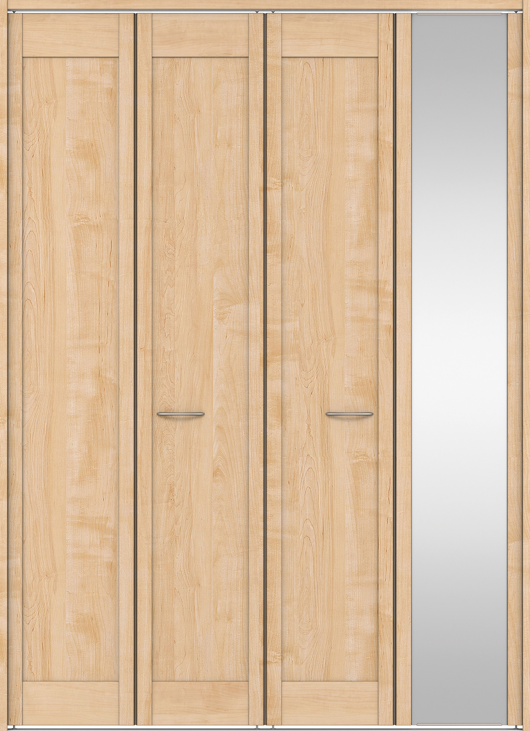 クローク収納　イエリア　折戸ユニット　カマチタイプ　ミラー扉　下レール付三方枠（固定枠）　セット　１６８０幅（６尺間口）　２３２０高　〈ミルベージュ柄〉　ハンドルラウンド型〈Ｔシルバー色〉