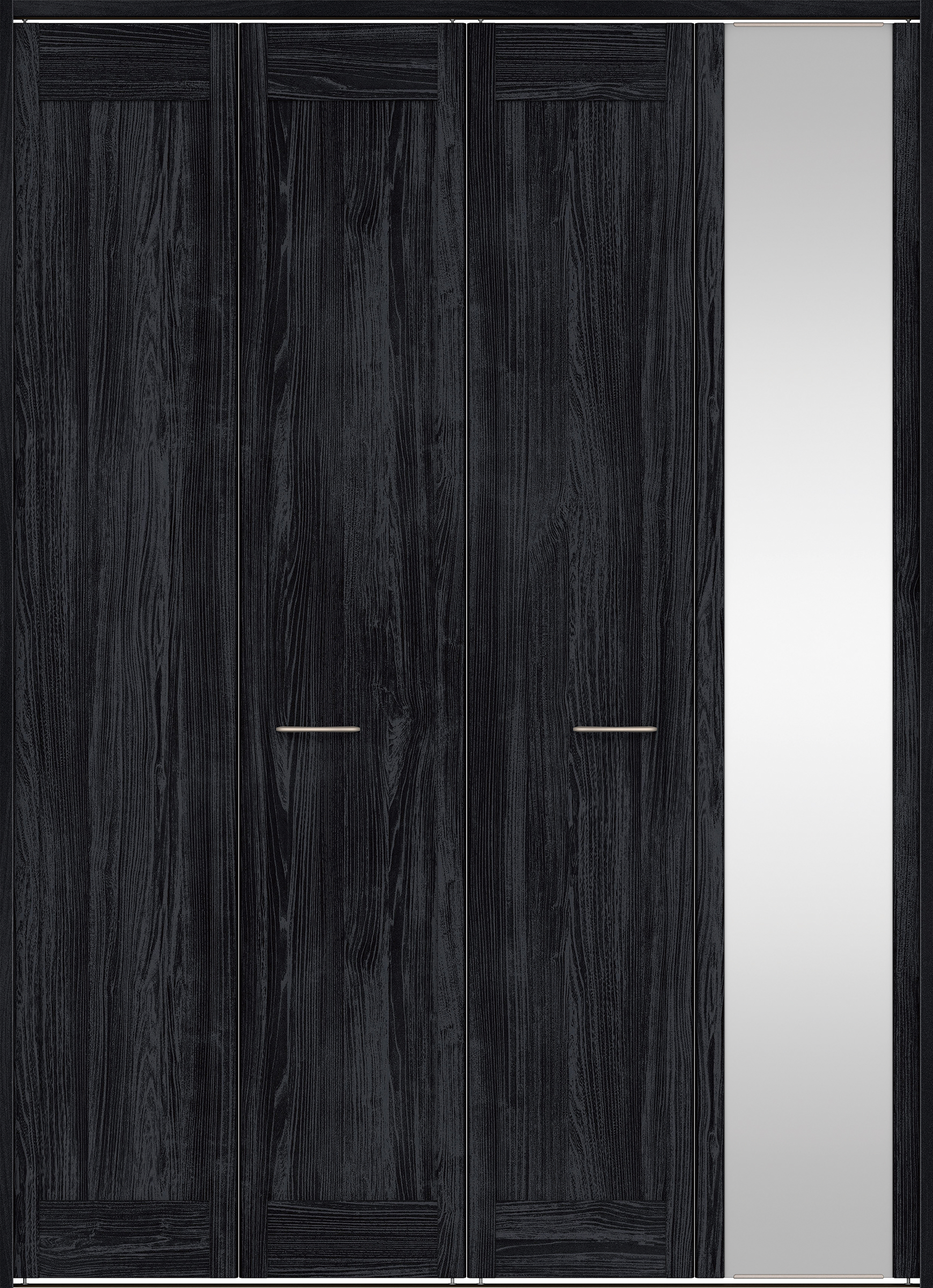 クローク収納　イエリア　折戸ユニット　カマチタイプ　ミラー扉　下レール付三方枠（固定枠）　セット　１６８０幅（６尺間口）　２３２０高　〈モスブラック柄〉　ハンドルラウンド型〈Ｔシルバー色〉