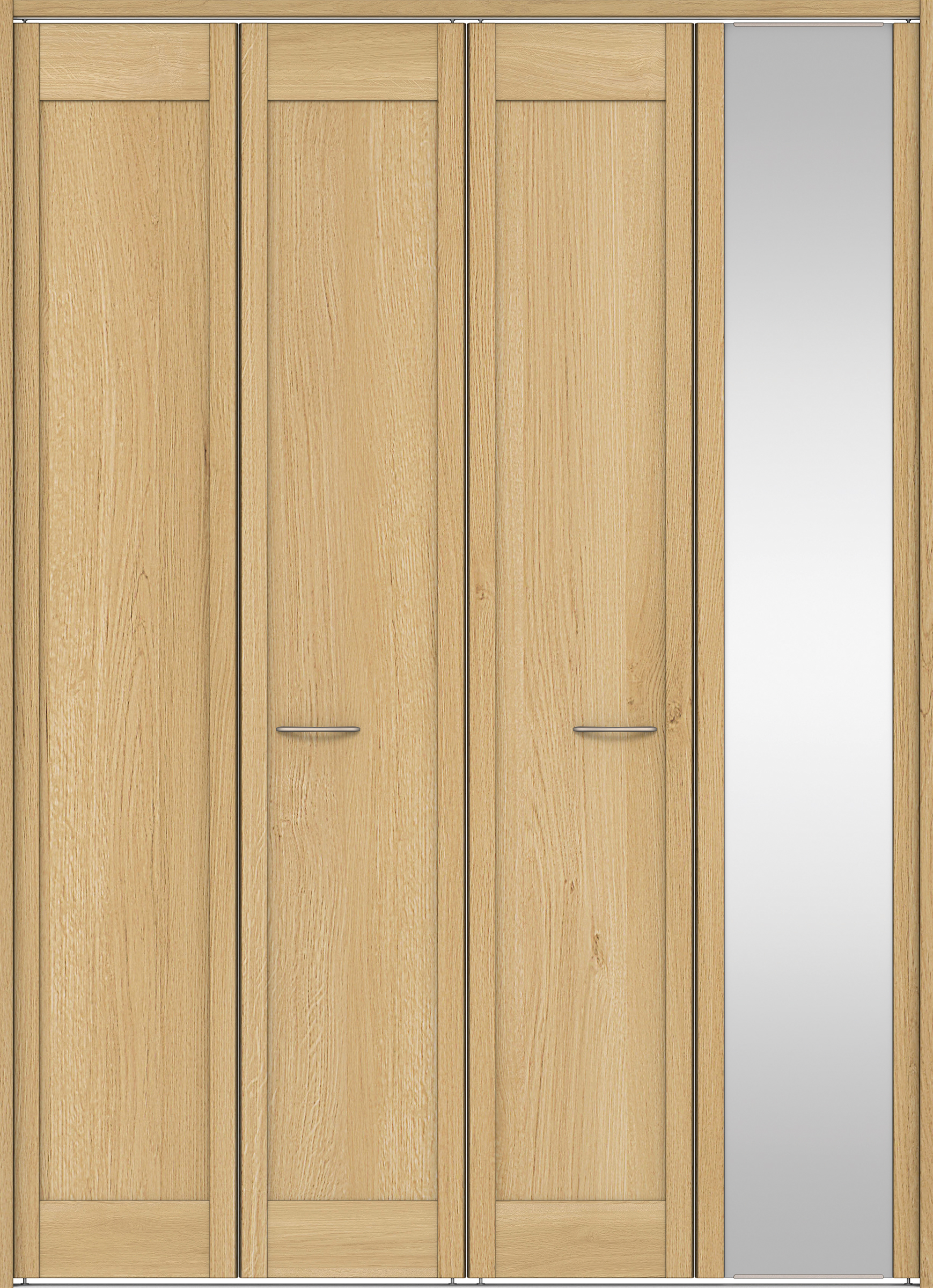 クローク収納　イエリア　折戸ユニット　カマチタイプ　ミラー扉　下レール付三方枠（固定枠）　セット　１６８０幅（６尺間口）　２３２０高　〈ライトオーカー柄〉　ハンドルラウンド型〈Ｔシルバー色〉