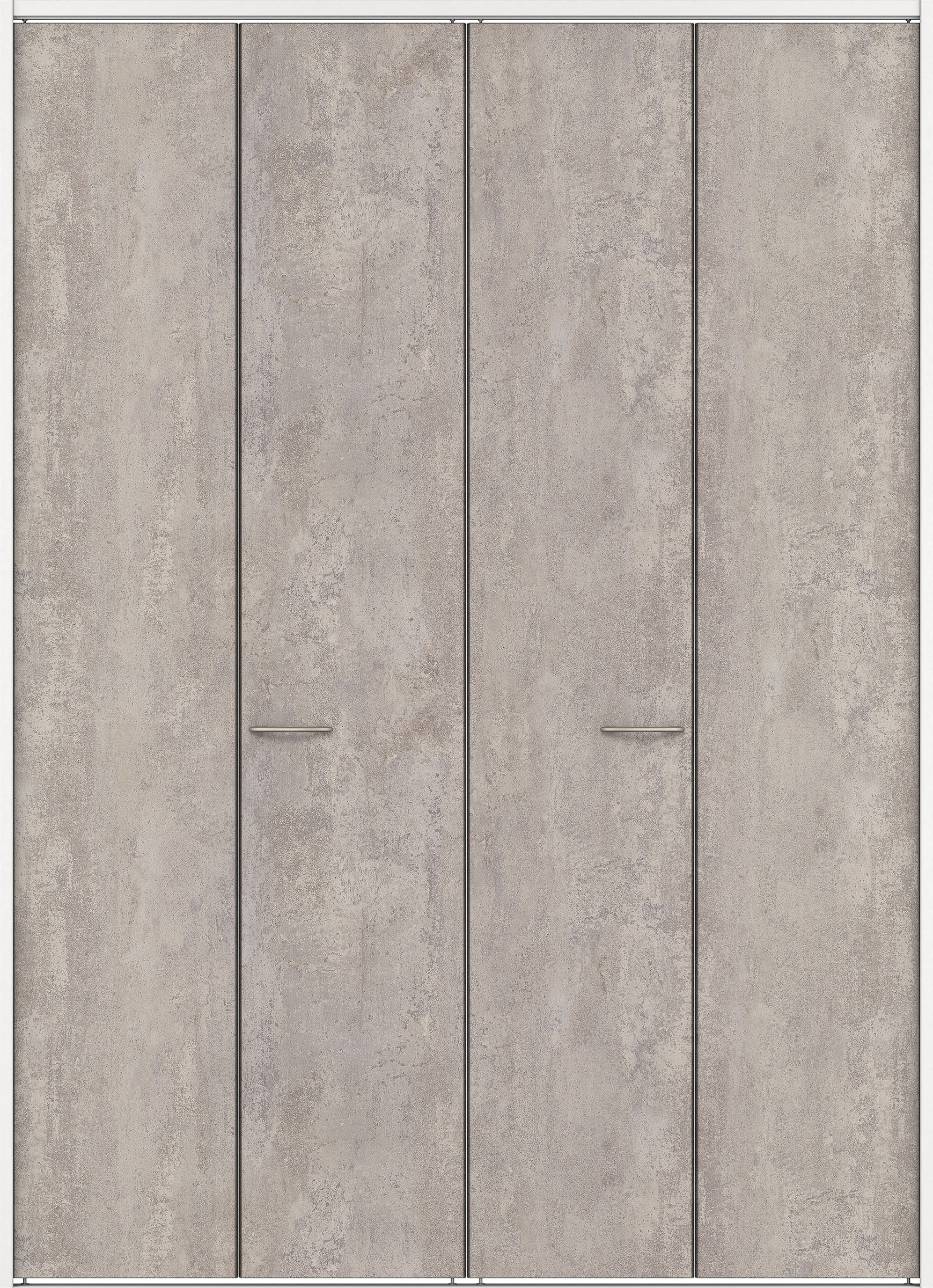 クローク収納　イエリア　折戸ユニット　フラット　パネル扉　下レール付三方枠（固定枠）　セット　１６４４幅（６尺小間口）　２３２０高　〈コンクリートグレー柄〉　ハンドルラウンド型〈鏡面クローム仕上げ〉