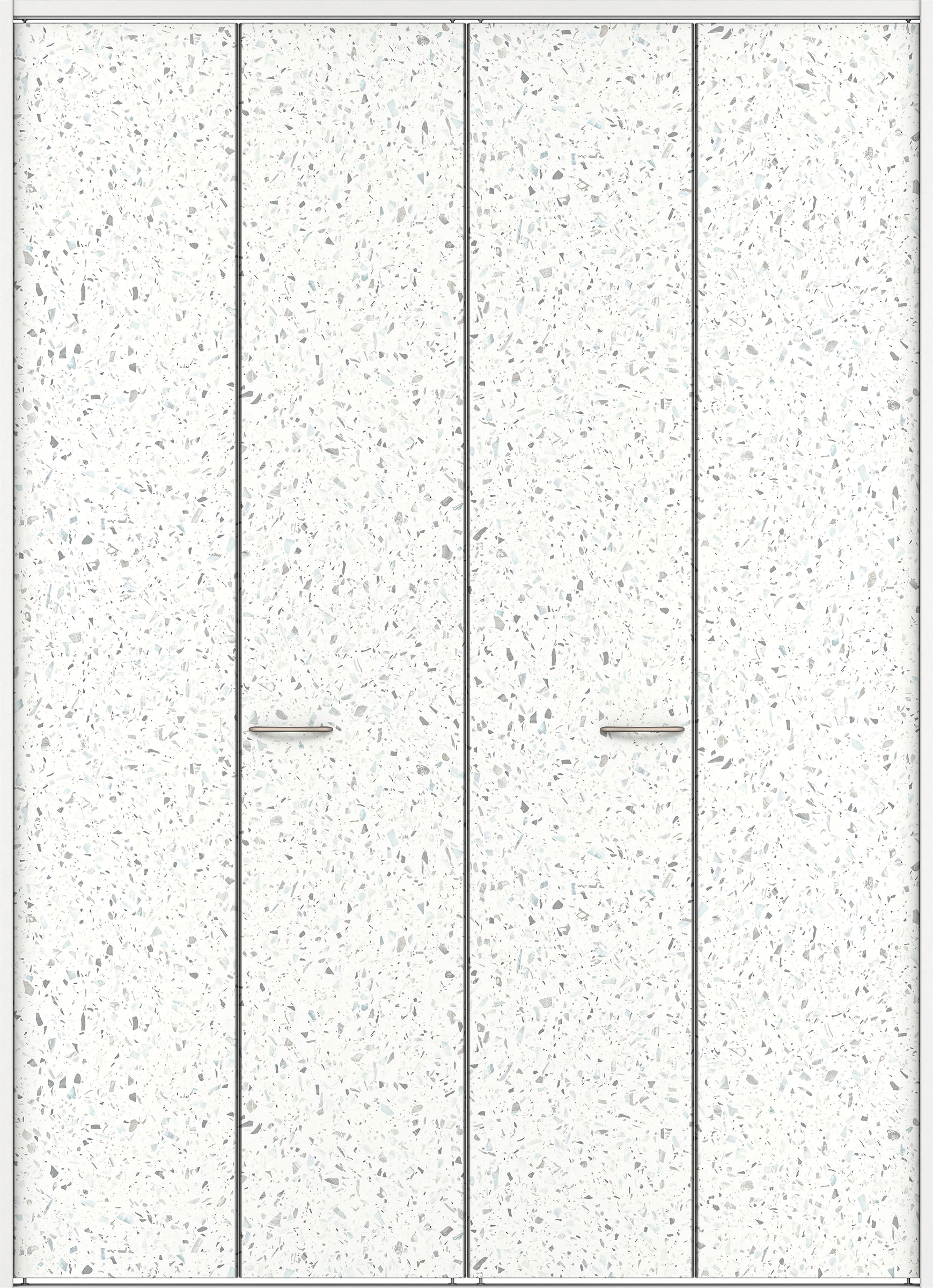 クローク収納　イエリア　折戸ユニット　フラットタイプ　パネル扉　下レール付三方枠（固定枠）　セット　１６４４幅（６尺小間口）　２３２０高　〈テラゾホワイト柄〉　ハンドルラウンド型〈ブラック色〉