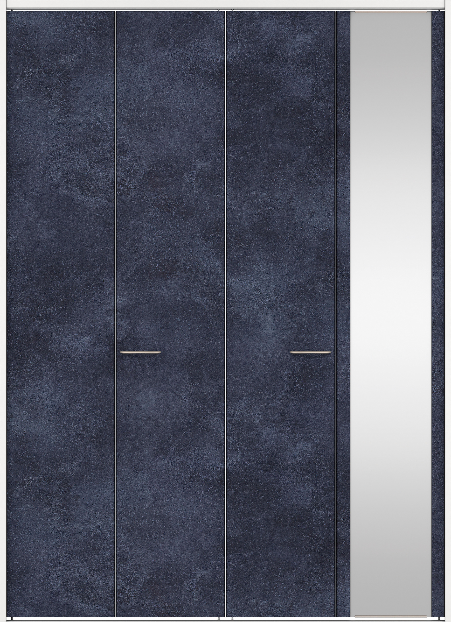 クローク収納　イエリア　折戸ユニット　フラットタイプ　ミラー扉　下レール付三方枠（固定枠）　セット　１６４４幅（６尺小間口）　２３２０高　〈コバルトブルー柄〉　ハンドルラウンド型〈Ｔシルバー色〉