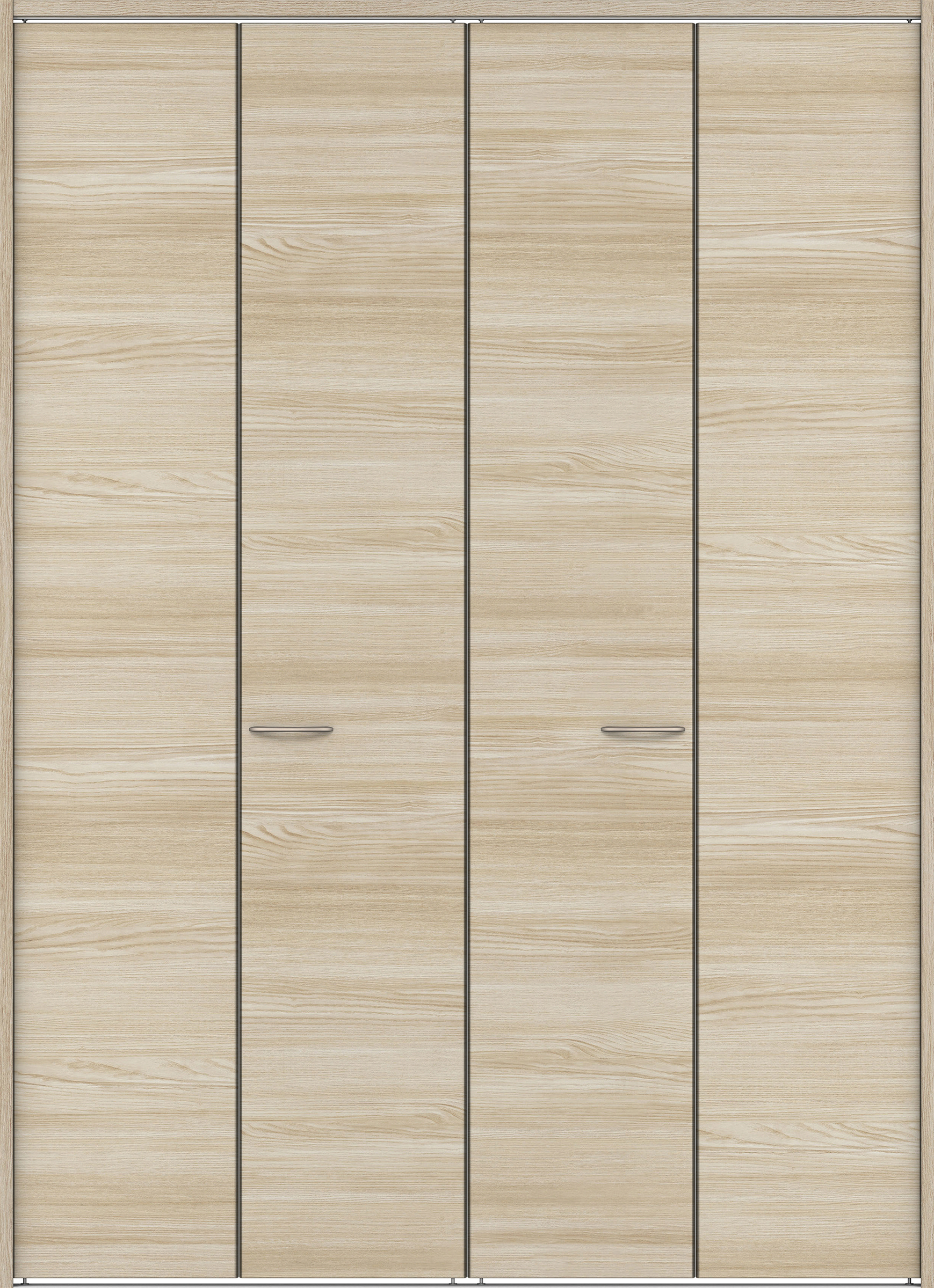 クローク収納　イエリア　折戸ユニット　フラット横木目タイプ　ウッド扉　下レール付三方枠（固定枠）　セット　１６８０幅（６尺間口）　２３２０高　〈ソフトグレージュ柄〉　ハンドルラウンド型〈Ｔシルバー色〉