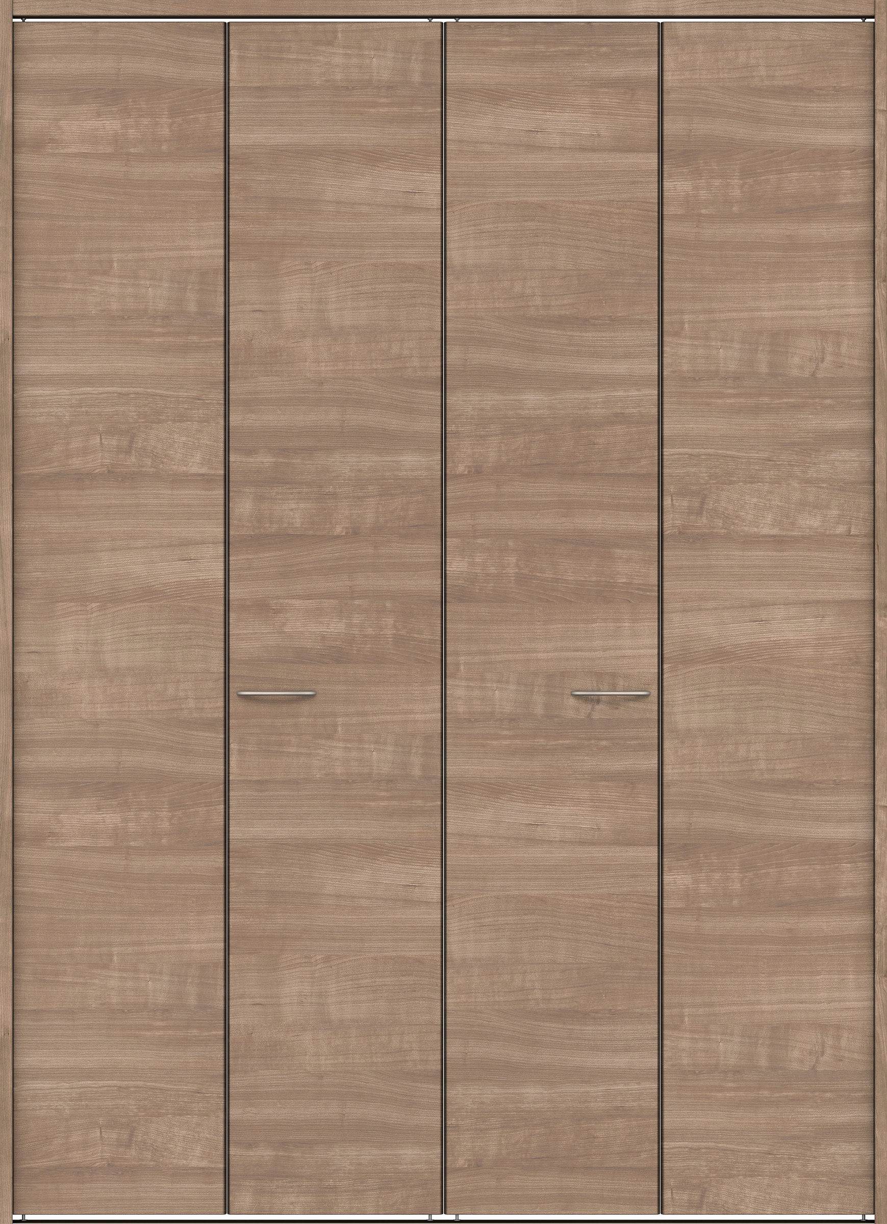 クローク収納　イエリア　折戸ユニット　フラット横木目タイプ　ウッド扉　下レール付三方枠（固定枠）　セット　１６４４幅（６尺小間口）　２３２０高　〈トープグレー柄〉　ハンドルラウンド型〈Ｔシルバー色〉