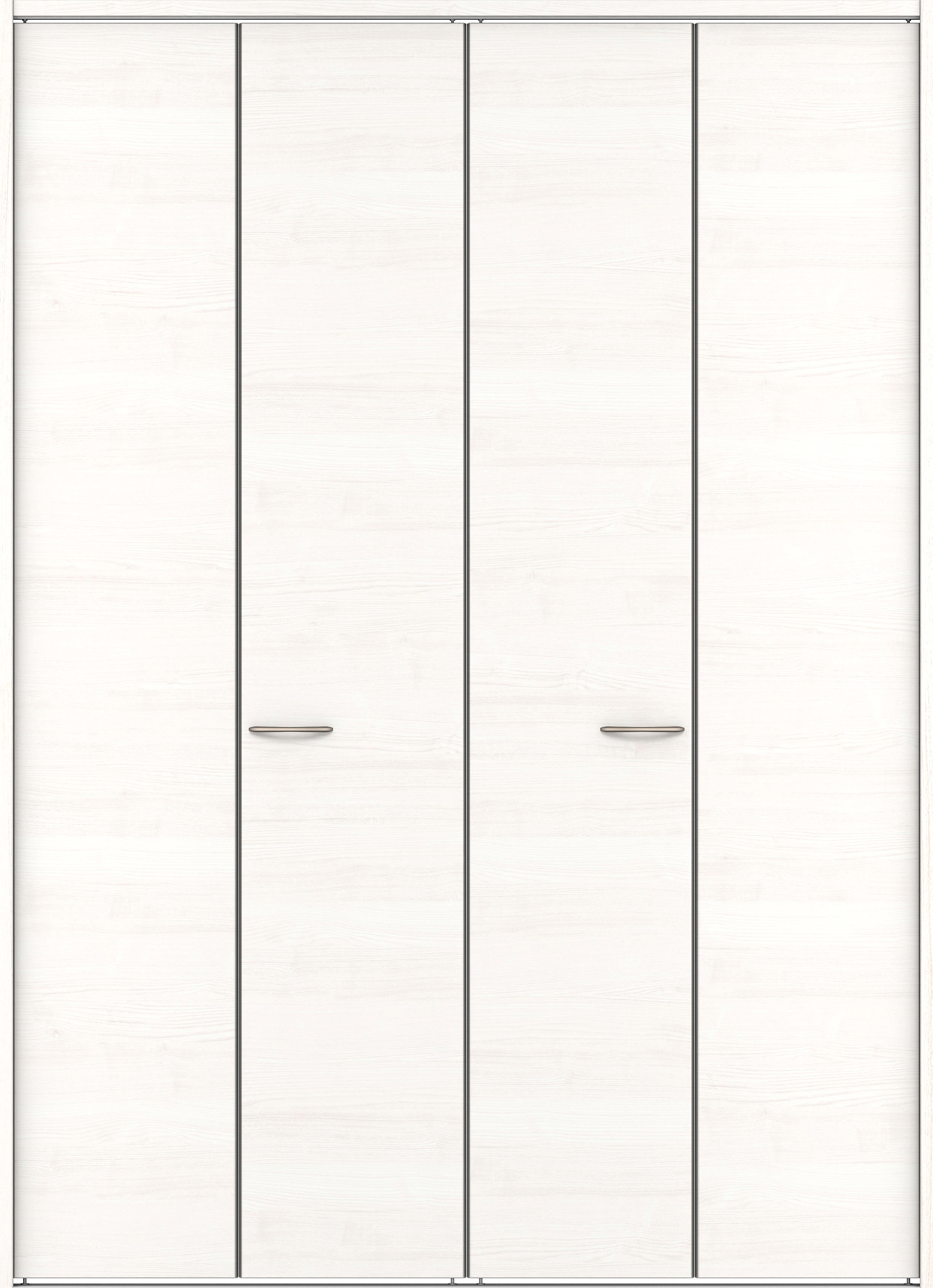 クローク収納　イエリア　折戸ユニット　フラット横木目タイプ　ウッド扉　下レール付三方枠（固定枠）　セット　１６８０幅（６尺間口）　２３２０高　〈ネオホワイト柄〉　ハンドルラウンド型〈Ｔシルバー色〉