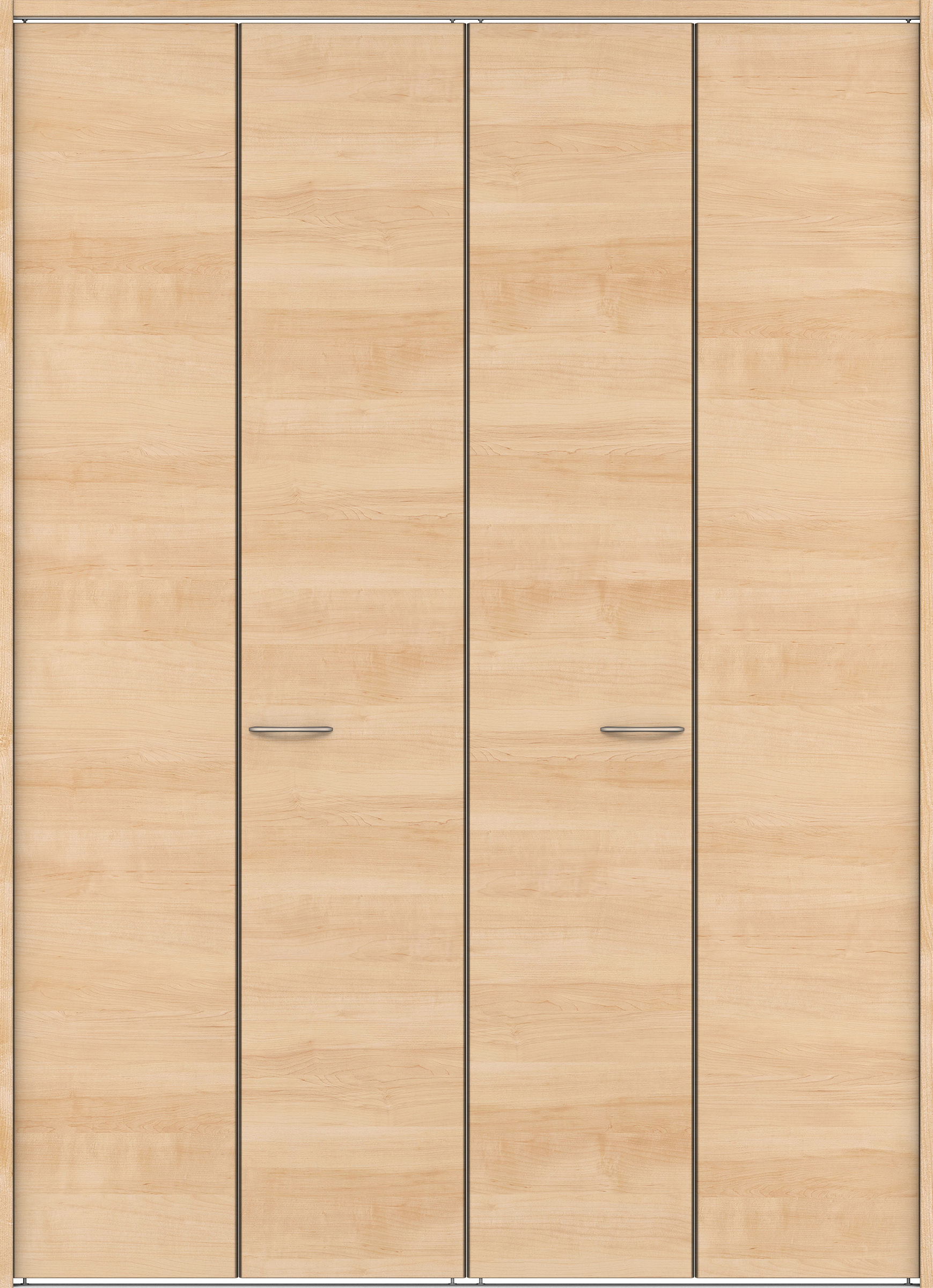 クローク収納　イエリア　折戸ユニット　フラット横木目タイプ　ウッド扉　下レール付三方枠（固定枠）　セット　１８２０幅（２Ｍ間口）　２３２０高　〈ミルベージュ柄〉　ハンドルラウンド型〈Ｔシルバー色〉