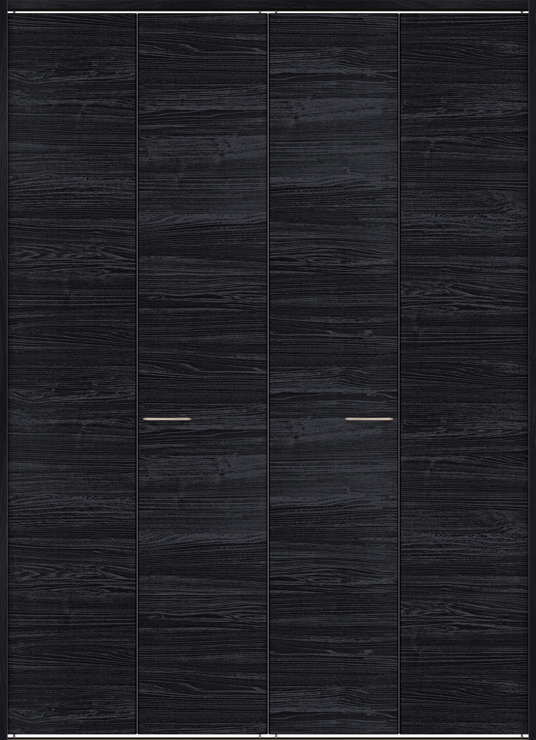 クローク収納　イエリア　折戸ユニット　フラット横木目タイプ　ウッド扉　下レール付三方枠（固定枠）　セット　１６８０幅（６尺間口）　２３２０高　〈モスブラック柄〉　ハンドルラウンド型〈Ｔシルバー色〉