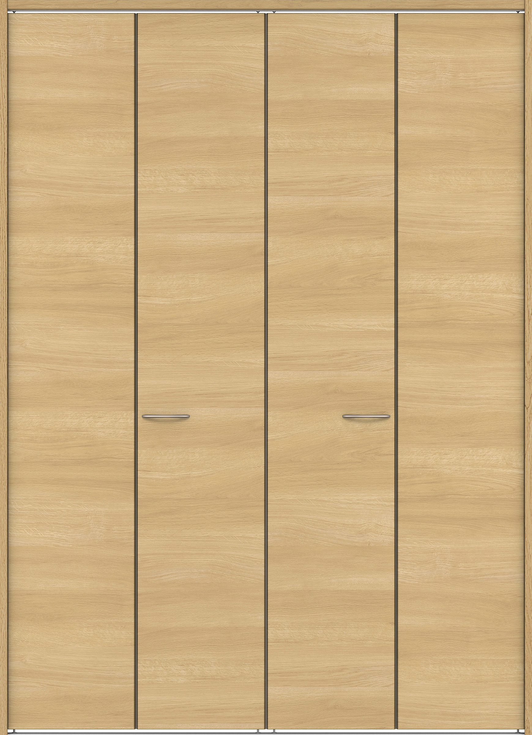 クローク収納　イエリア　折戸ユニット　フラット横木目タイプ　ウッド扉　下レール付三方枠（固定枠）　セット　１６８０幅（６尺間口）　２３２０高　〈ライトオーカー柄〉　ハンドルラウンド型〈Ｔシルバー色〉