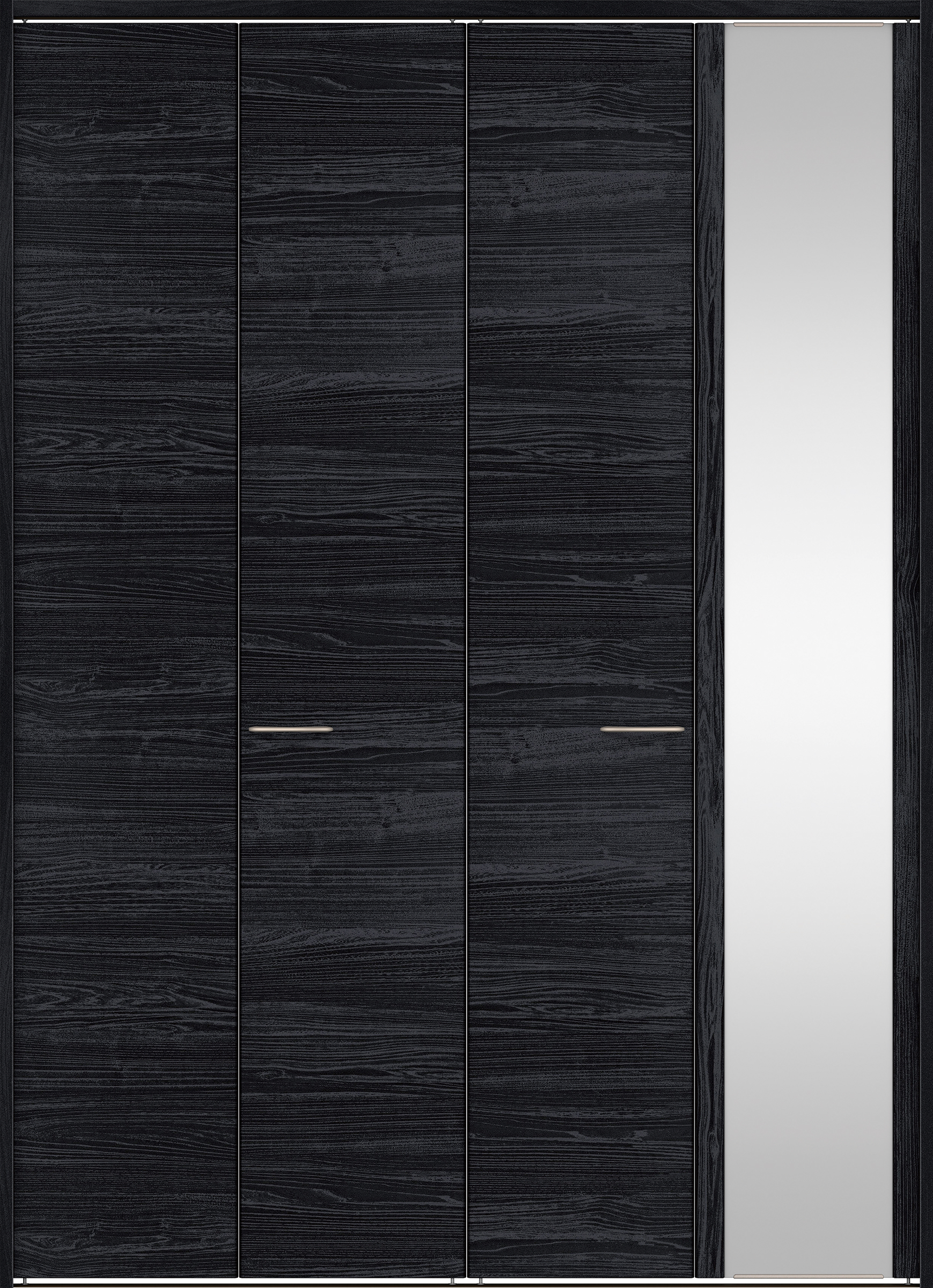 クローク収納　イエリア　折戸ユニット　フラット横木目タイプ　ミラー扉　下レール付三方枠（固定枠）　セット　１８２０幅（２Ｍ間口）　２３２０高　〈モスブラック柄〉　ハンドルラウンド型〈Ｔシルバー色〉