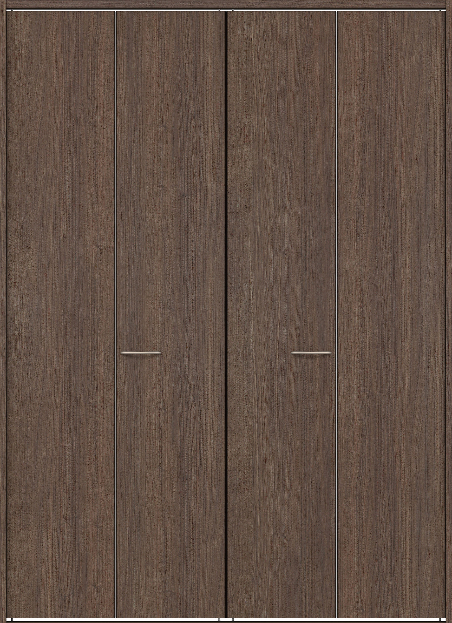 クローク収納　イエリア　折戸ユニット　フラット縦木目タイプ　ウッド扉　下レール付三方枠（固定枠）　セット　１６４４幅（６尺小間口）　２３２０高　〈ダルブラウン柄〉　ハンドルラウンド型〈Ｔシルバー色〉