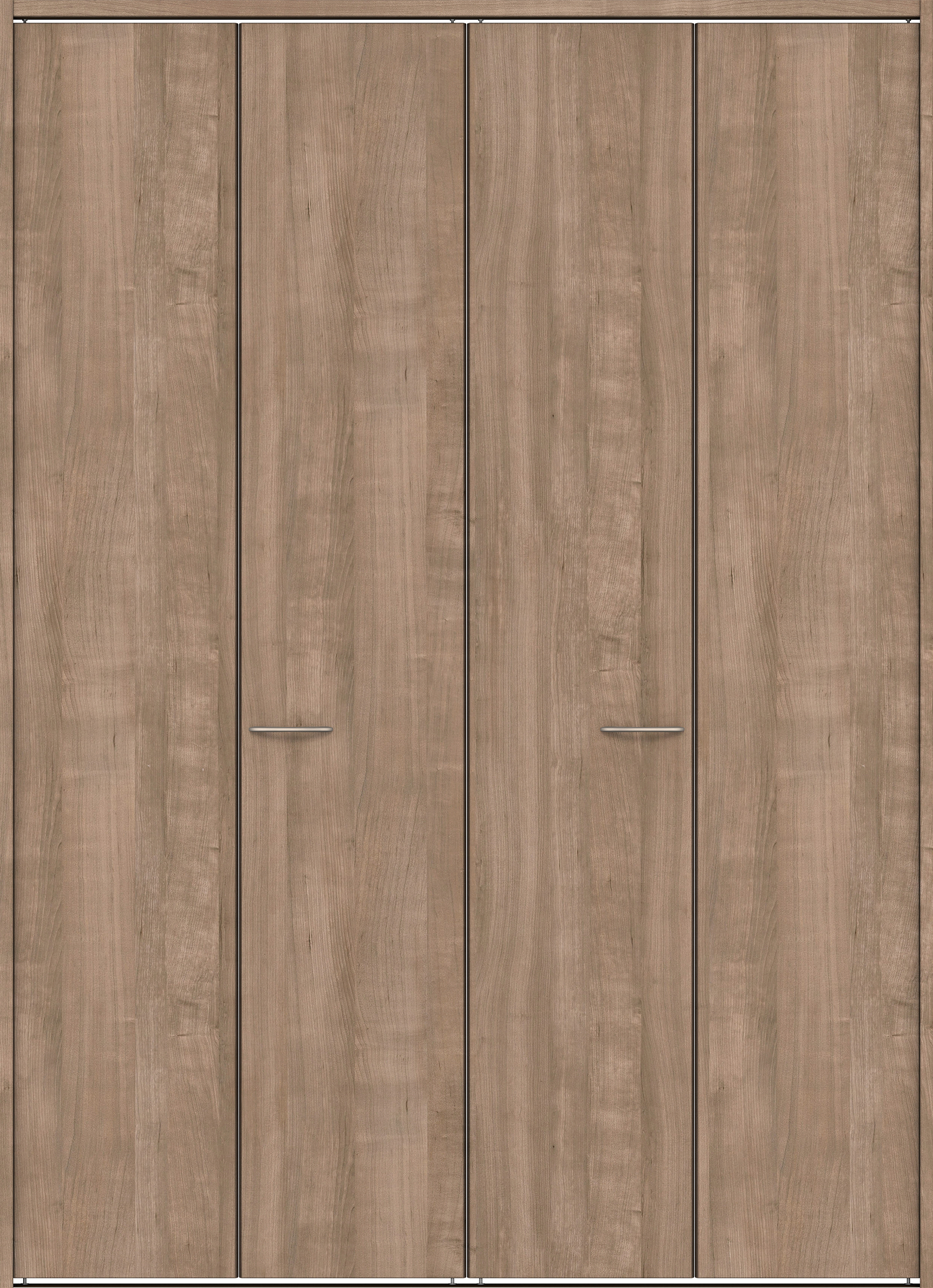 クローク収納　イエリア　折戸ユニット　フラット縦木目タイプ　ウッド扉　下レール付三方枠（固定枠）　セット　１６８０幅（６尺間口）　２３２０高　〈トープグレー柄〉　ハンドルラウンド型〈Ｔシルバー色〉