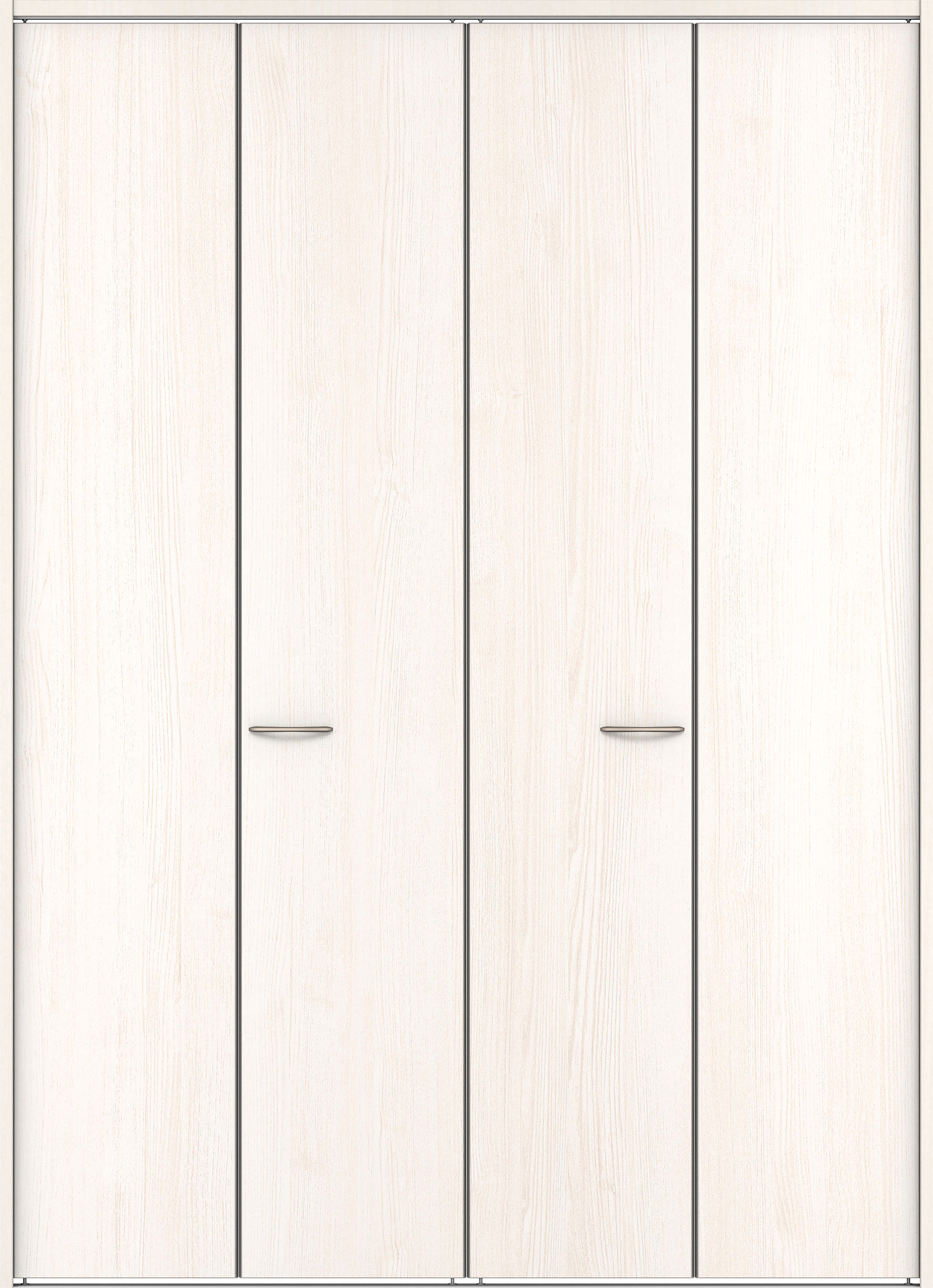 クローク収納　イエリア　折戸ユニット　フラット縦木目タイプ　ウッド扉　下レール付三方枠（固定枠）　セット　１８２０幅（２Ｍ間口）　２３２０高　〈ネオホワイト柄〉　ハンドルラウンド型〈Ｔシルバー色〉