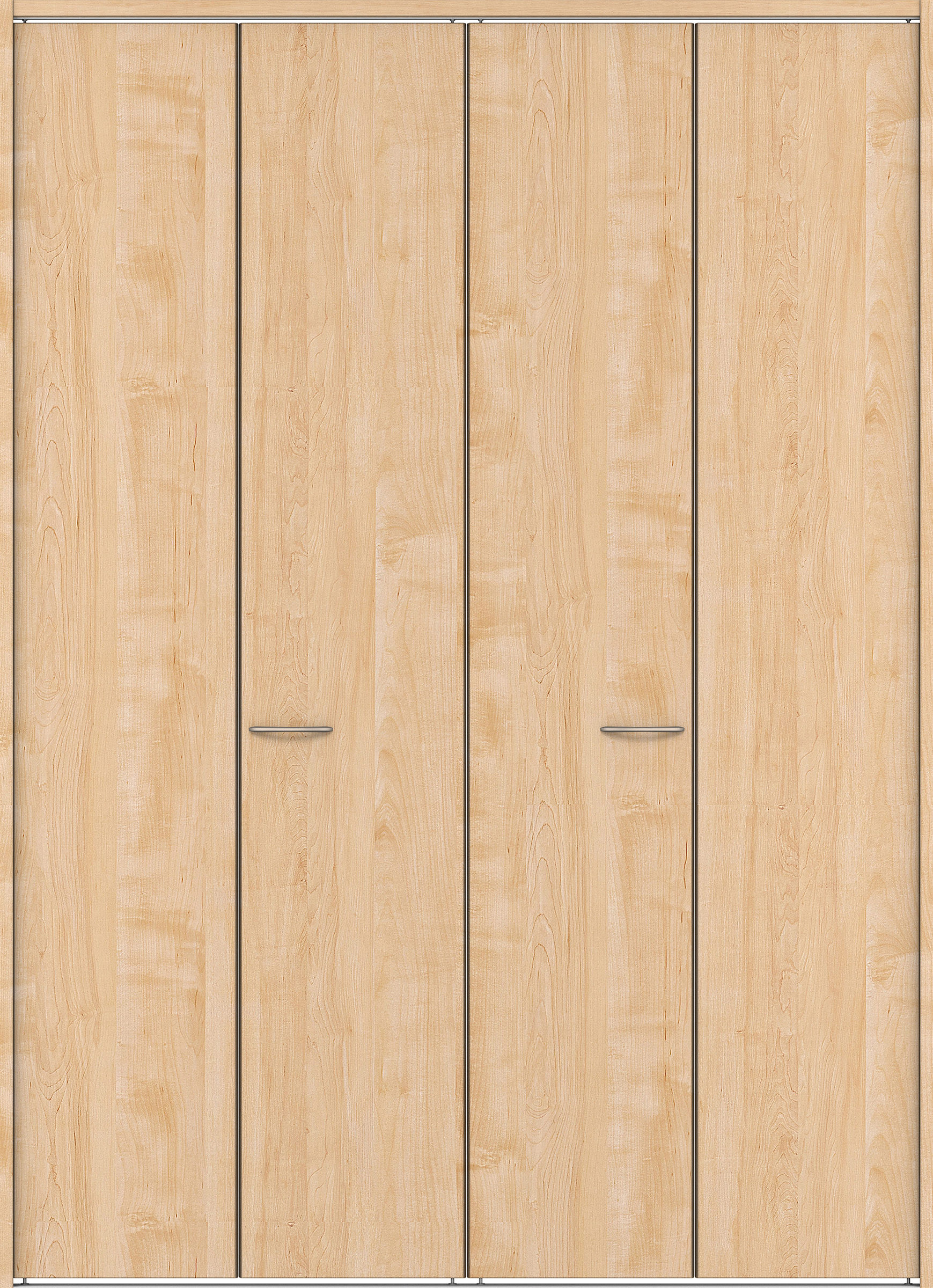 クローク収納　イエリア　折戸ユニット　フラット縦木目タイプ　ウッド扉　下レール付三方枠（固定枠）　セット　１６８０幅（６尺間口）　２３２０高　〈ミルベージュ柄〉　ハンドルラウンド型〈Ｔシルバー色〉