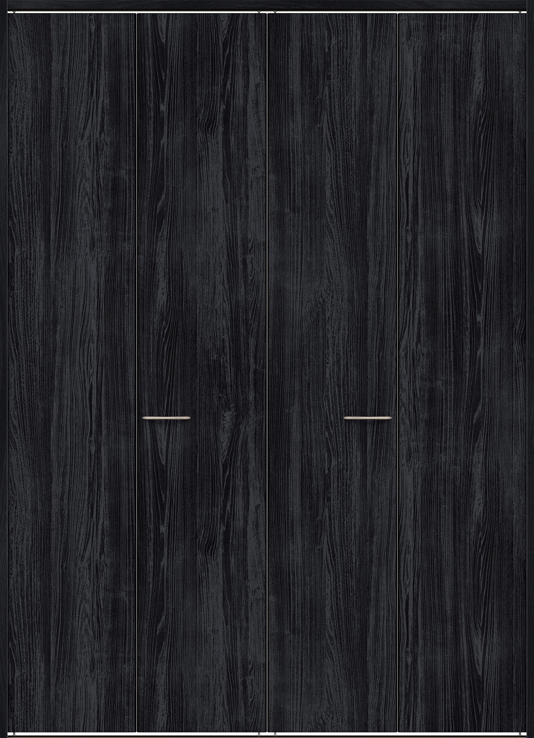 クローク収納　イエリア　折戸ユニット　フラット縦木目タイプ　ウッド扉　下レール付三方枠（固定枠）　セット　１６４４幅（６尺小間口）　２３２０高　〈モスブラック柄〉　ハンドルラウンド型〈Ｔシルバー色〉