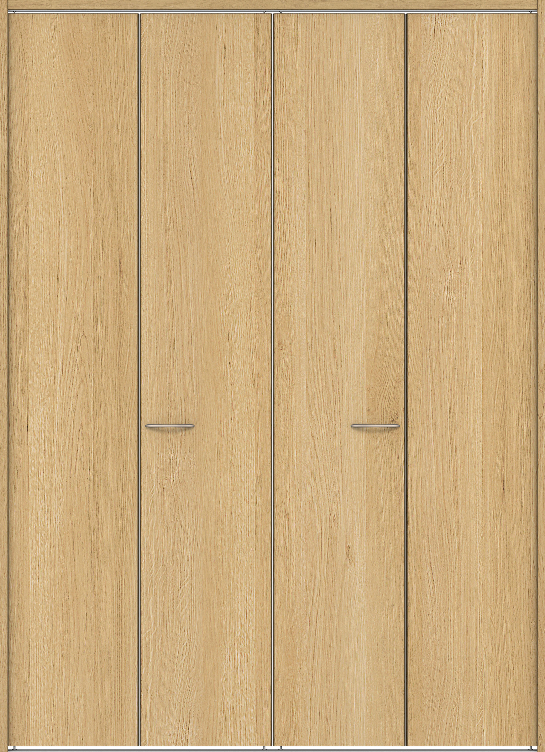 クローク収納　イエリア　折戸ユニット　フラット縦木目タイプ　ウッド扉　下レール付三方枠（固定枠）　セット　１８２０幅（２Ｍ間口）　２３２０高　〈ライトオーカー柄〉　ハンドルラウンド型〈Ｔシルバー色〉