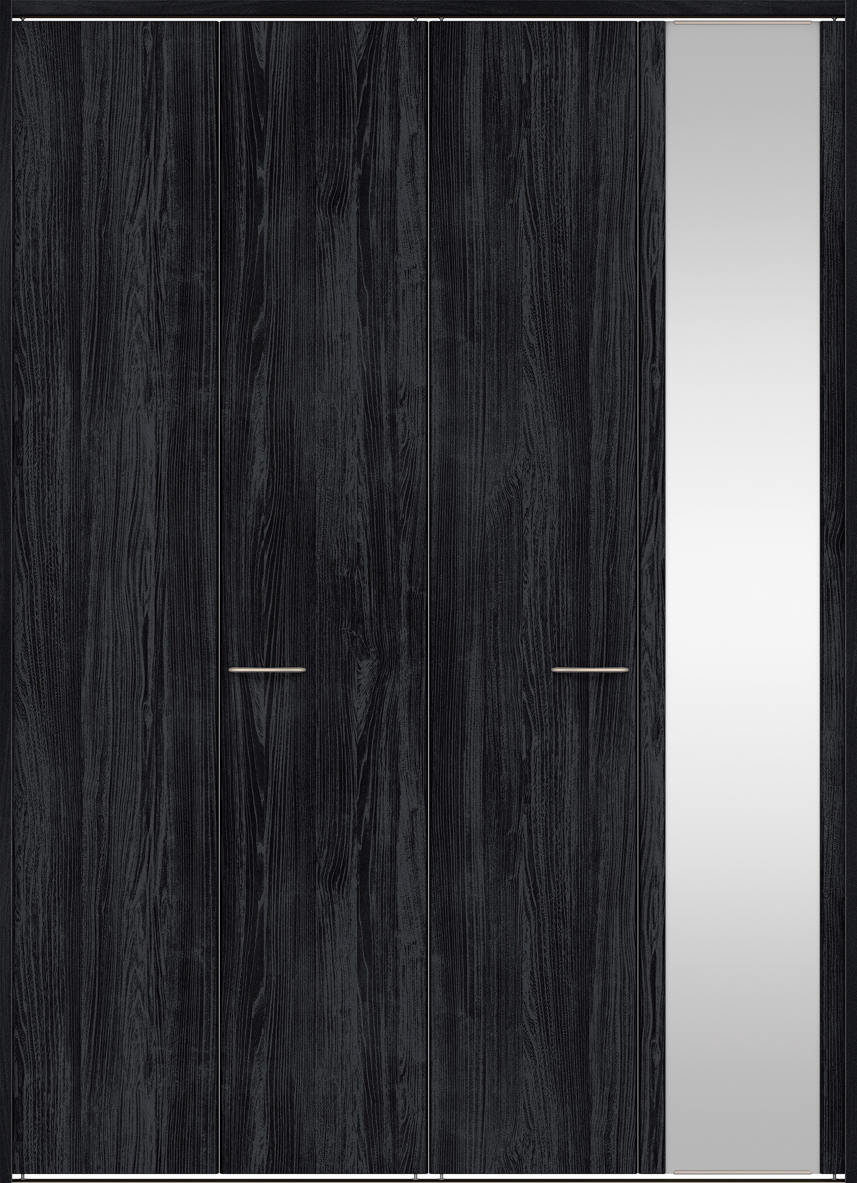 クローク収納　イエリア　折戸ユニット　フラット縦木目タイプ　ミラー扉　下レール付三方枠（固定枠）　セット　１６８０幅（６尺間口）　２３２０高　〈モスブラック柄〉　ハンドルラウンド型〈Ｔシルバー色〉