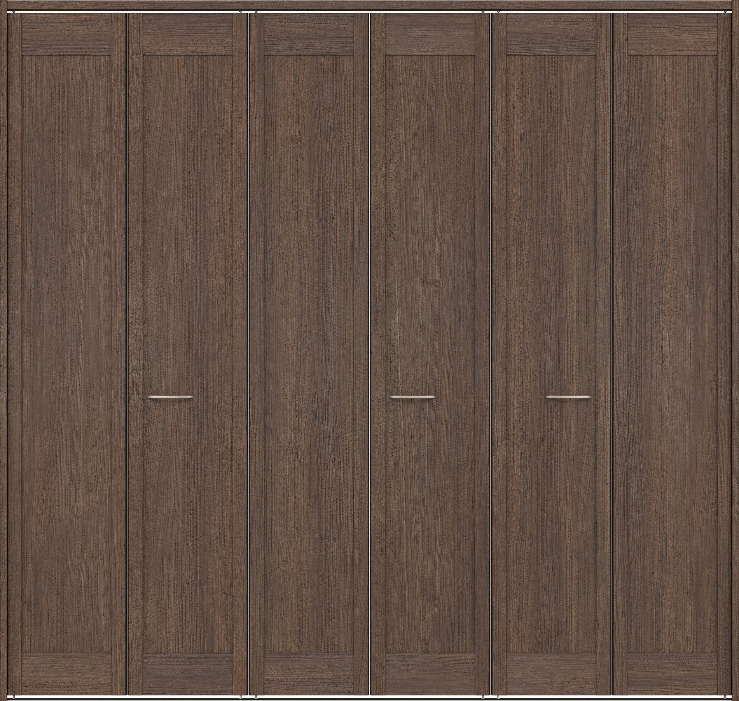 クローク収納　イエリア　折戸ユニット　カマチタイプ　ウッド扉　下レール付三方枠（固定枠）　セット　２４５０幅（９尺間口）　２３２０高　〈ダルブラウン柄〉　ハンドルラウンド型〈Ｔシルバー色〉