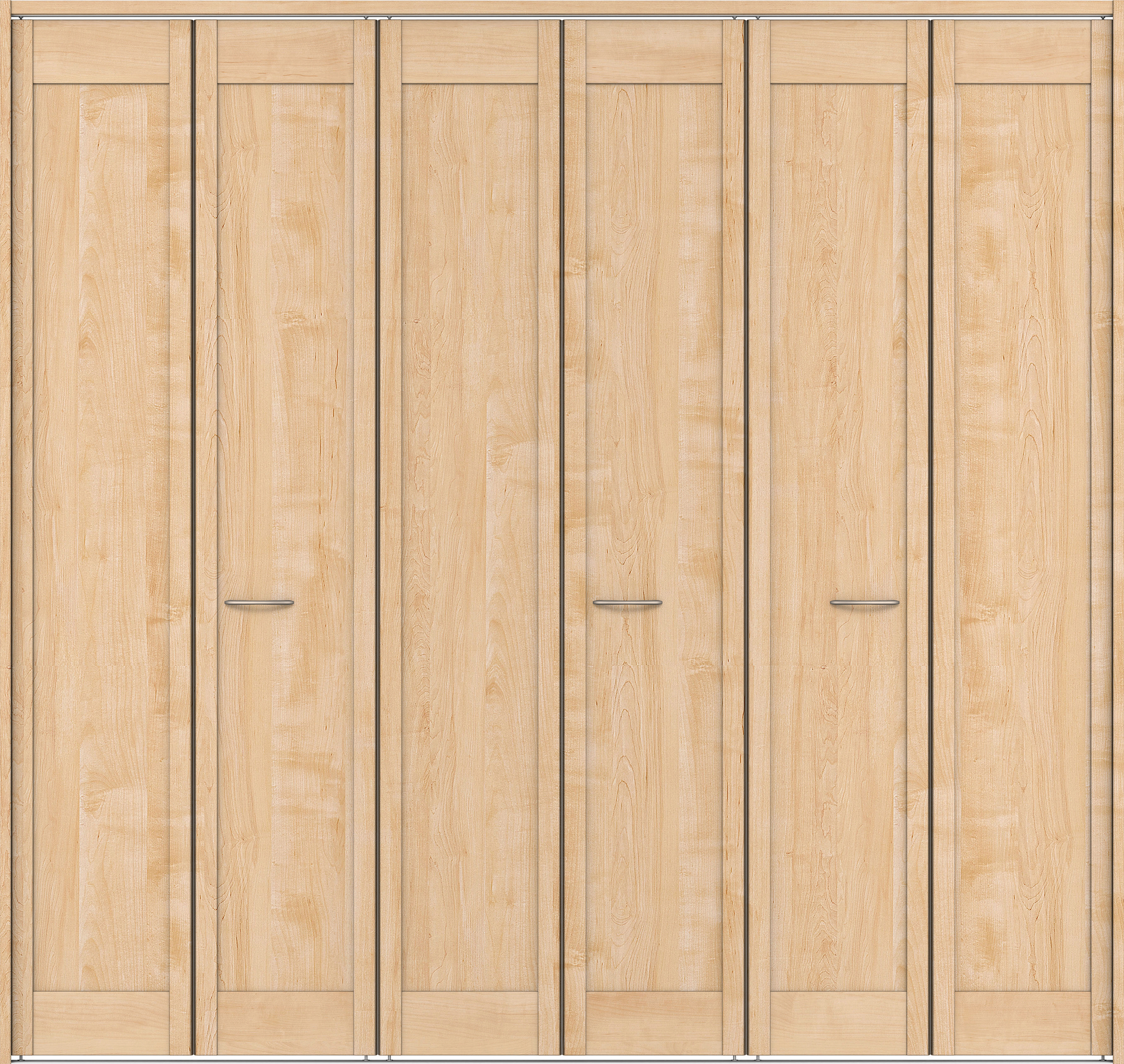 クローク収納　イエリア　折戸ユニット　カマチタイプ　ウッド扉　下レール付三方枠（固定枠）　セット　２４５０幅（９尺間口）　２３２０高　〈ミルベージュ柄〉　ハンドルラウンド型〈Ｔシルバー色〉