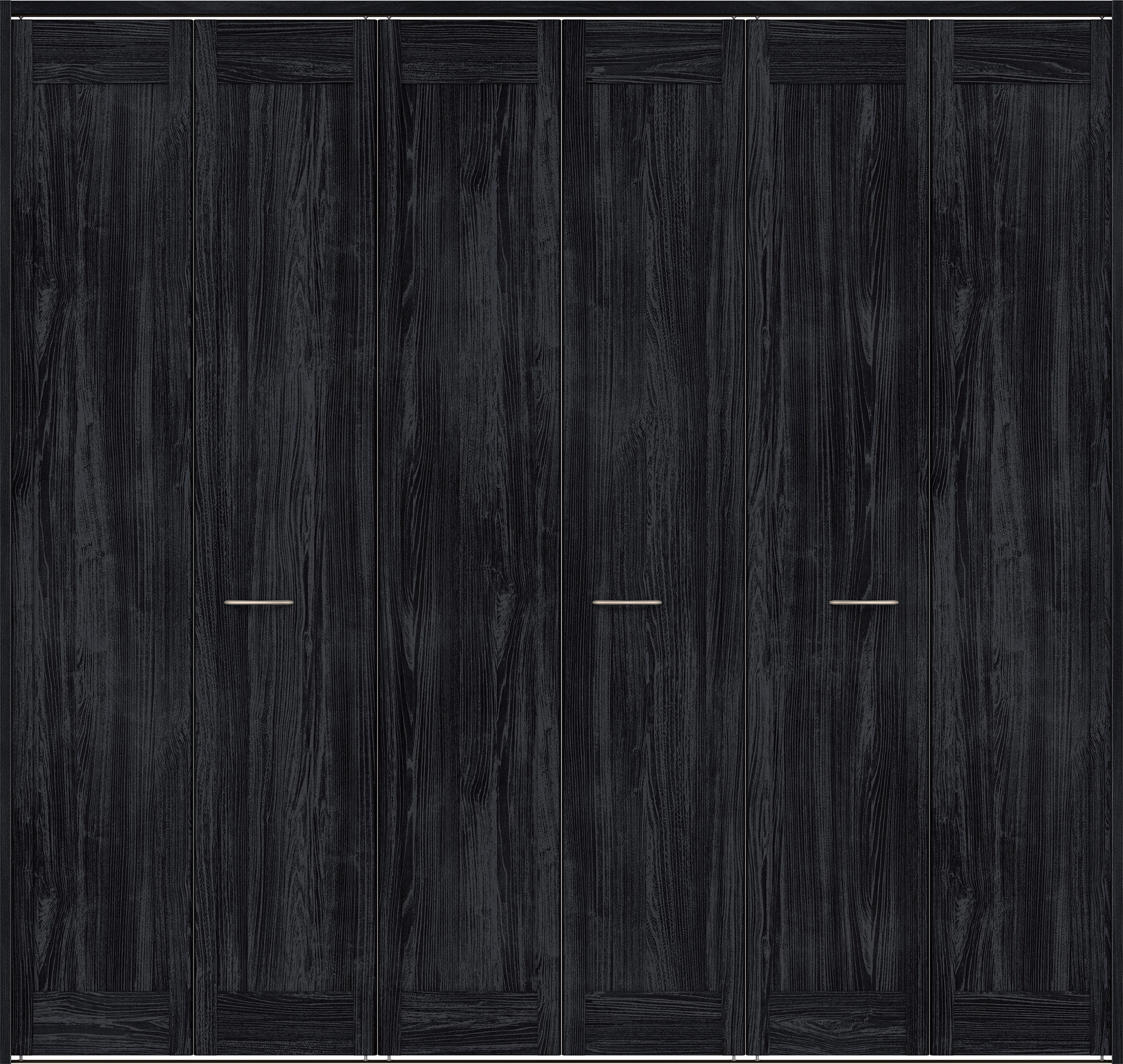 クローク収納　イエリア　折戸ユニット　カマチタイプ　ウッド扉　下レール付三方枠（固定枠）　セット　２４５０幅（９尺間口）　２３２０高　〈モスブラック柄〉　ハンドルラウンド型〈Ｔシルバー色〉