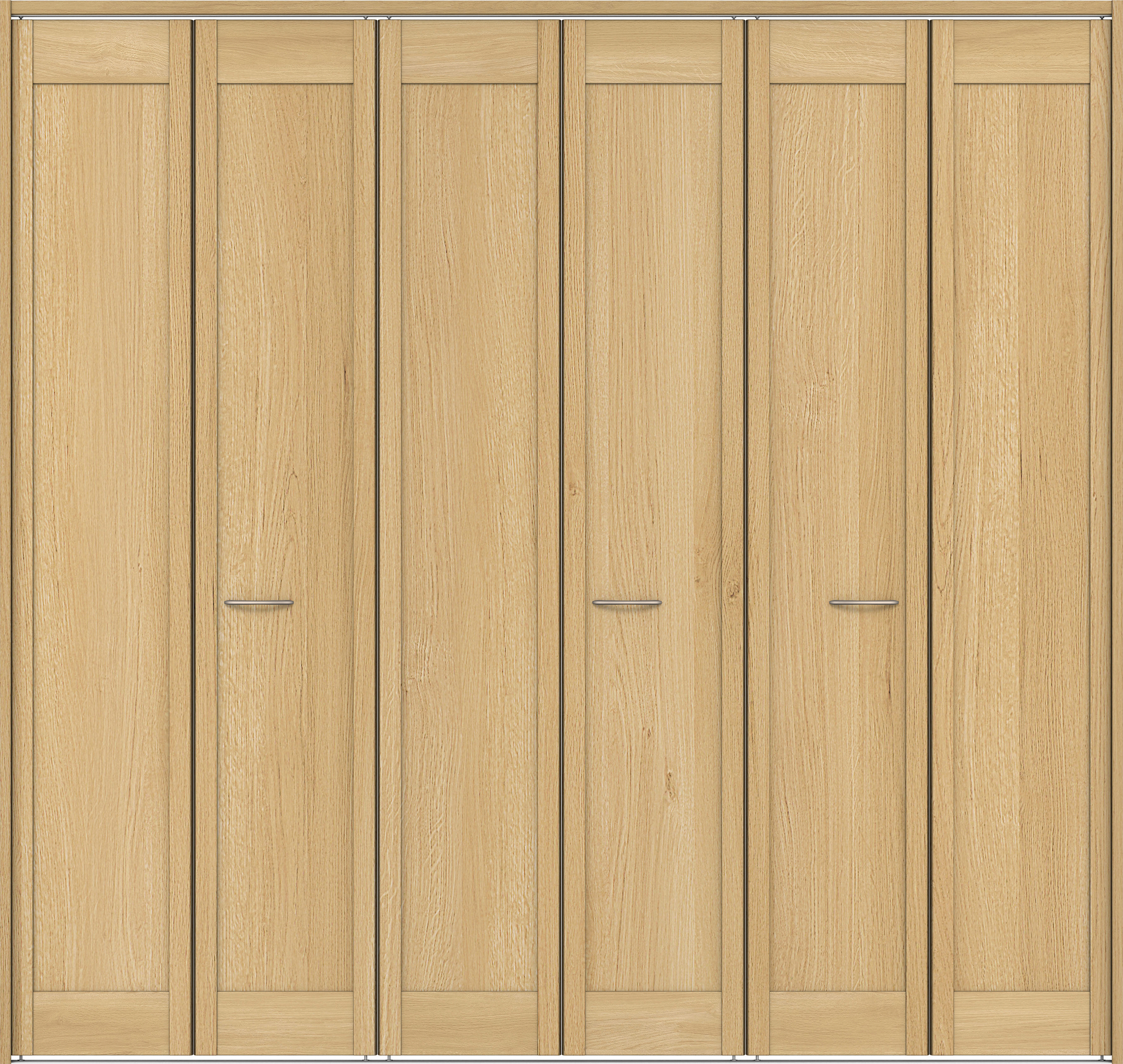 クローク収納　イエリア　折戸ユニット　カマチタイプ　ウッド扉　下レール付三方枠（固定枠）　セット　２４５０幅（９尺間口）　２３２０高　〈ライトオーカー柄〉　ハンドルラウンド型〈Ｔシルバー色〉