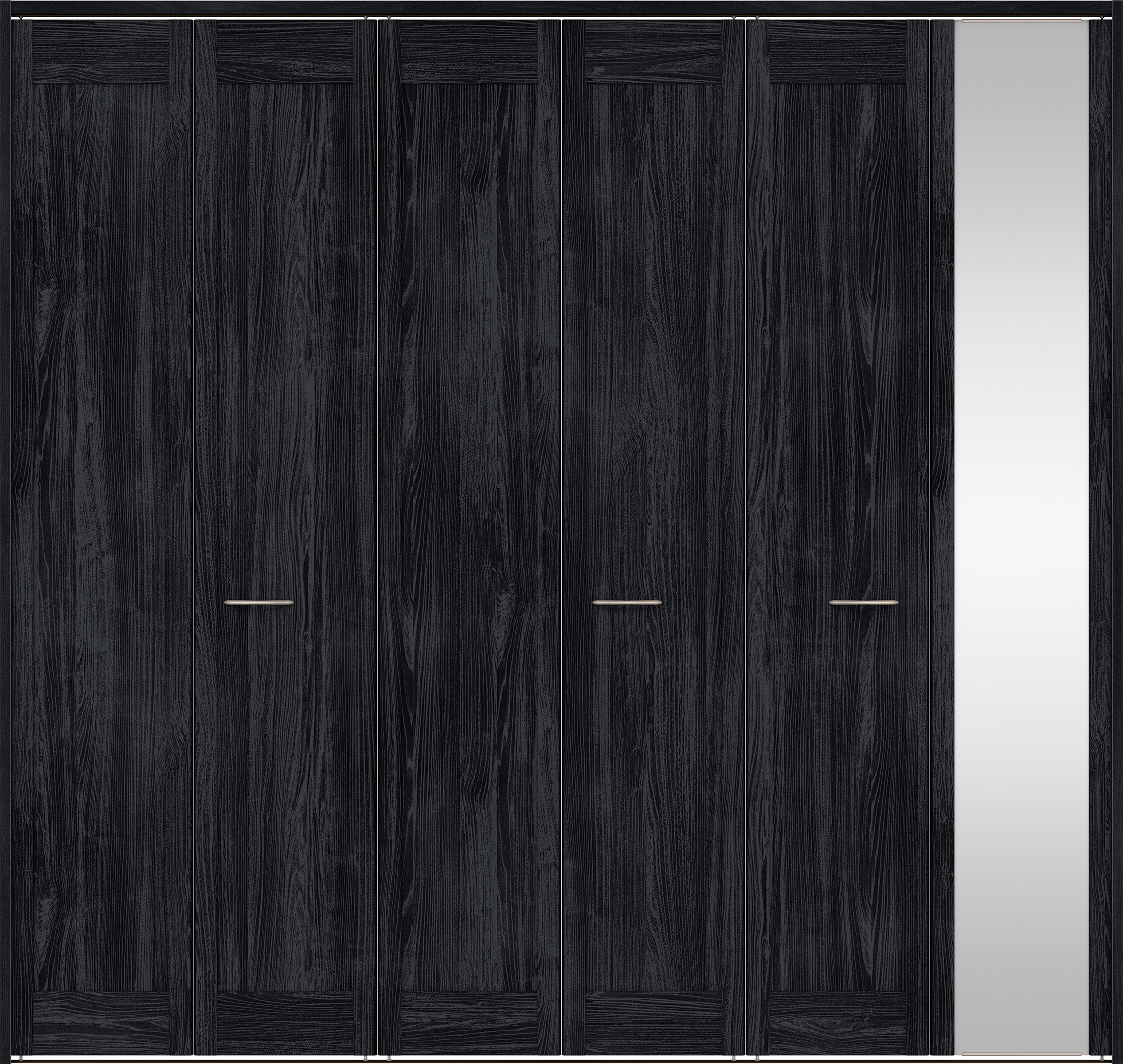 クローク収納　イエリア　折戸ユニット　カマチタイプ　ミラー扉　下レール付三方枠（固定枠）　セット　２４５０幅（９尺間口）　２３２０高　〈モスブラック柄〉　ハンドルラウンド型〈Ｔシルバー色〉