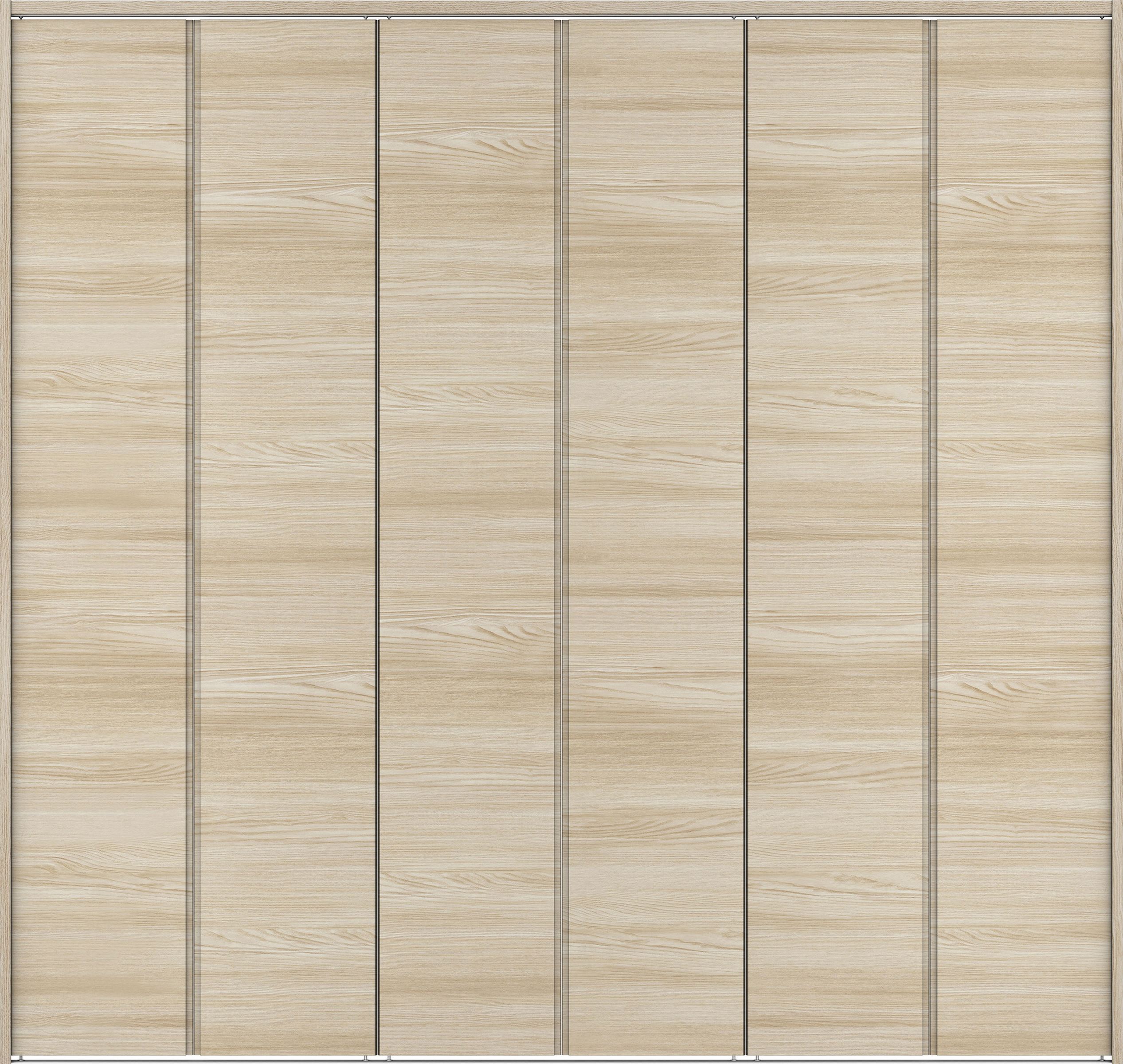 クローク収納　イエリア　折戸ユニット　ハンドルレス横木目タイプ　ウッド扉　下レール付三方枠（固定枠）　セット　２４５０幅（９尺間口）　２３２０高　〈ソフトグレージュ柄〉　ハンドルレス