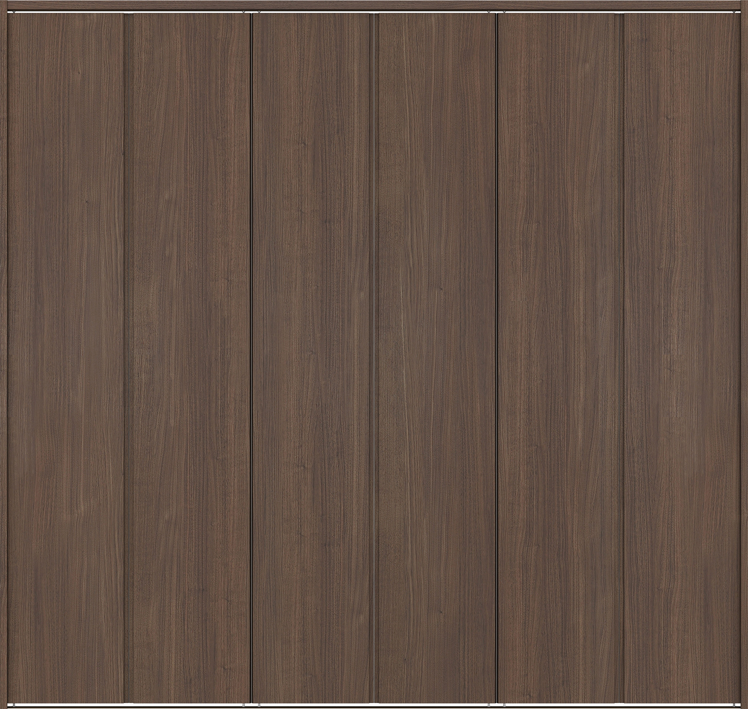 クローク収納　イエリア　折戸ユニット　ハンドルレス縦木目タイプ　ウッド扉　下レール付三方枠（固定枠）　セット　２７１４幅（３Ｍ間口）　２３２０高　〈ダルブラウン柄〉　ハンドルレス