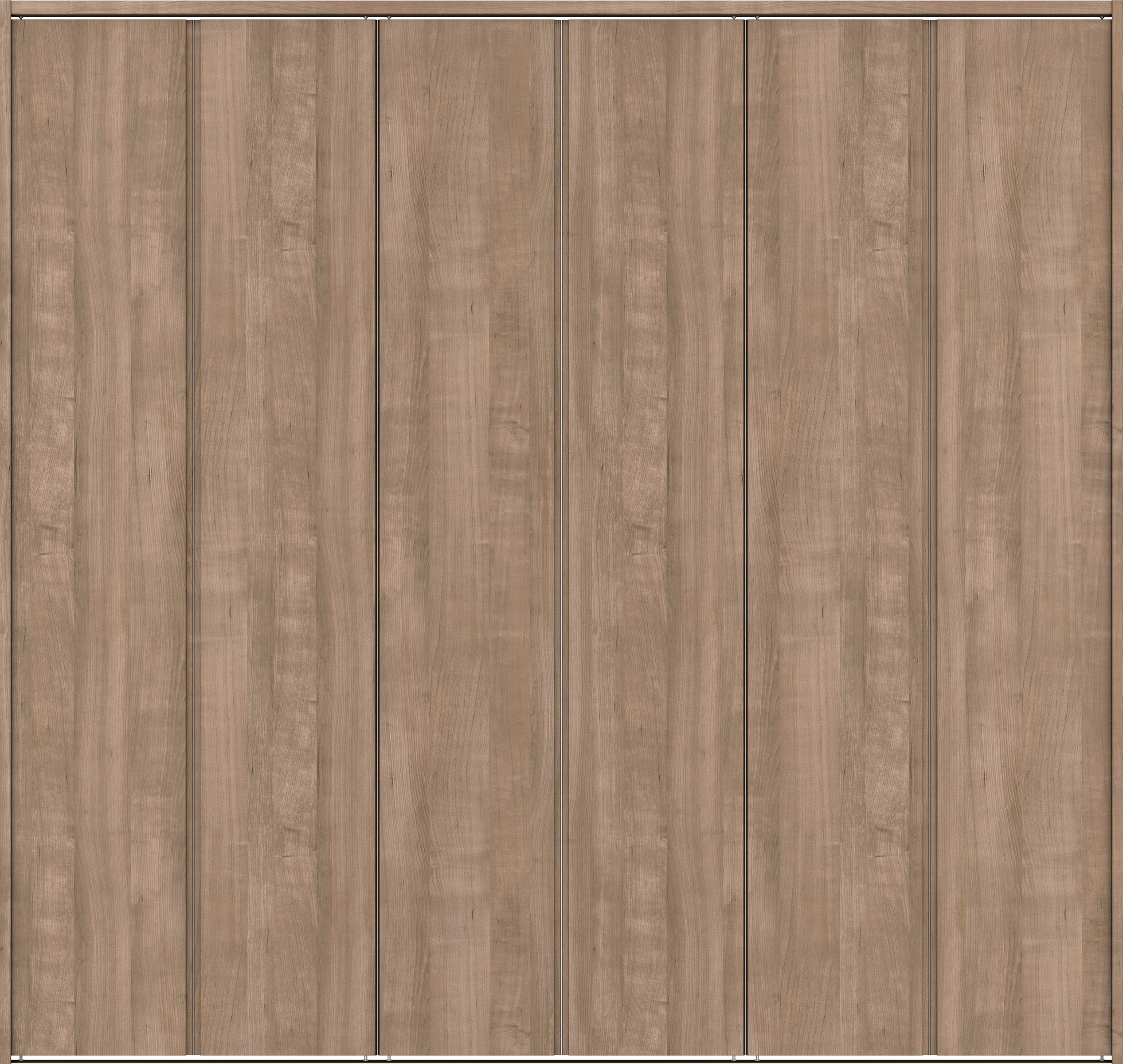 クローク収納　イエリア　折戸ユニット　ハンドルレス縦木目タイプ　ウッド扉　下レール付三方枠（固定枠）　セット　２７１４幅（３Ｍ間口）　２３２０高　〈トープグレー柄〉　ハンドルレス