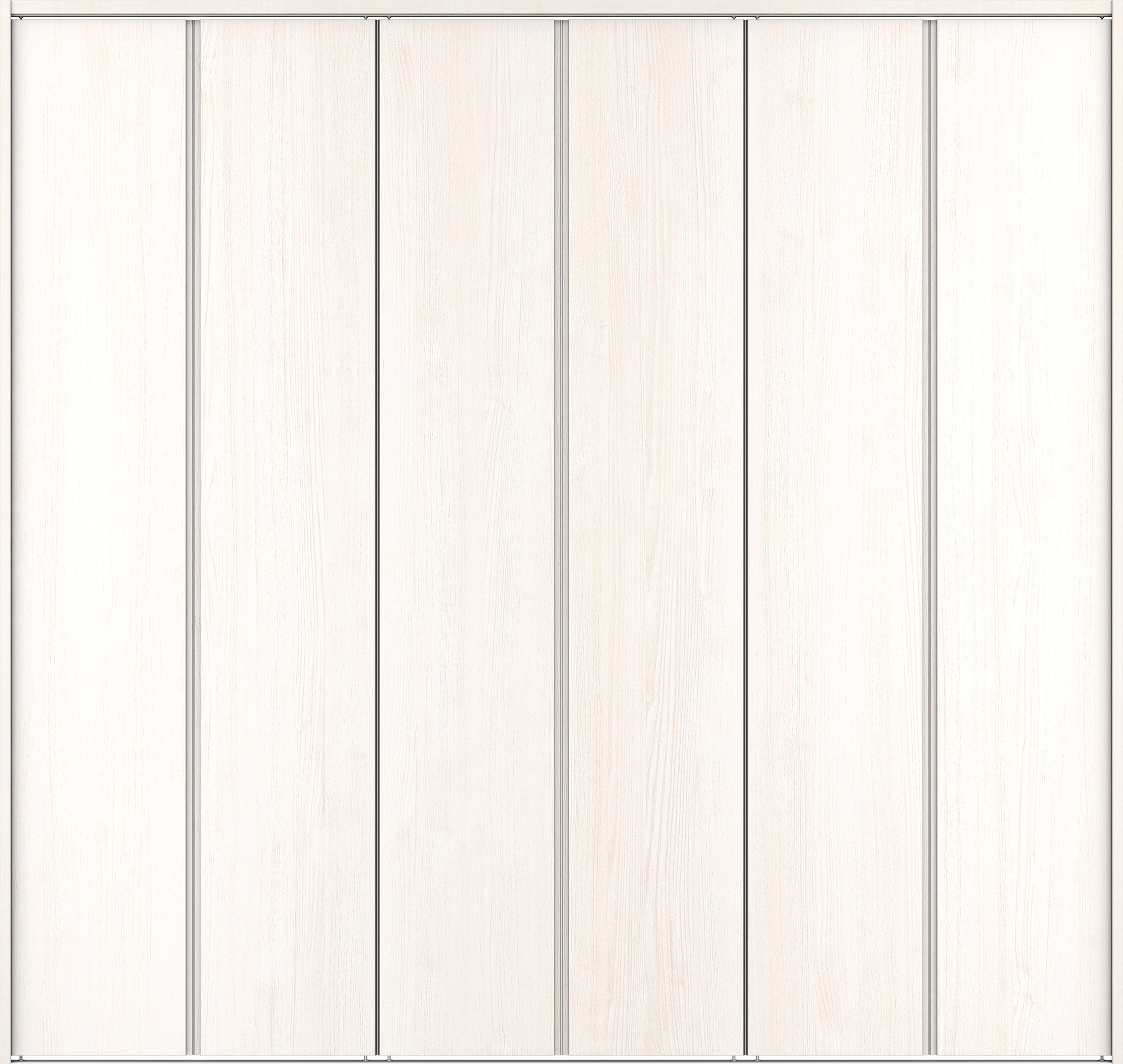 クローク収納　イエリア　折戸ユニット　ハンドルレス縦木目タイプ　ウッド扉　下レール付三方枠（固定枠）　セット　２７１４幅（３Ｍ間口）　２３２０高　〈ネオホワイト柄〉　ハンドルレス