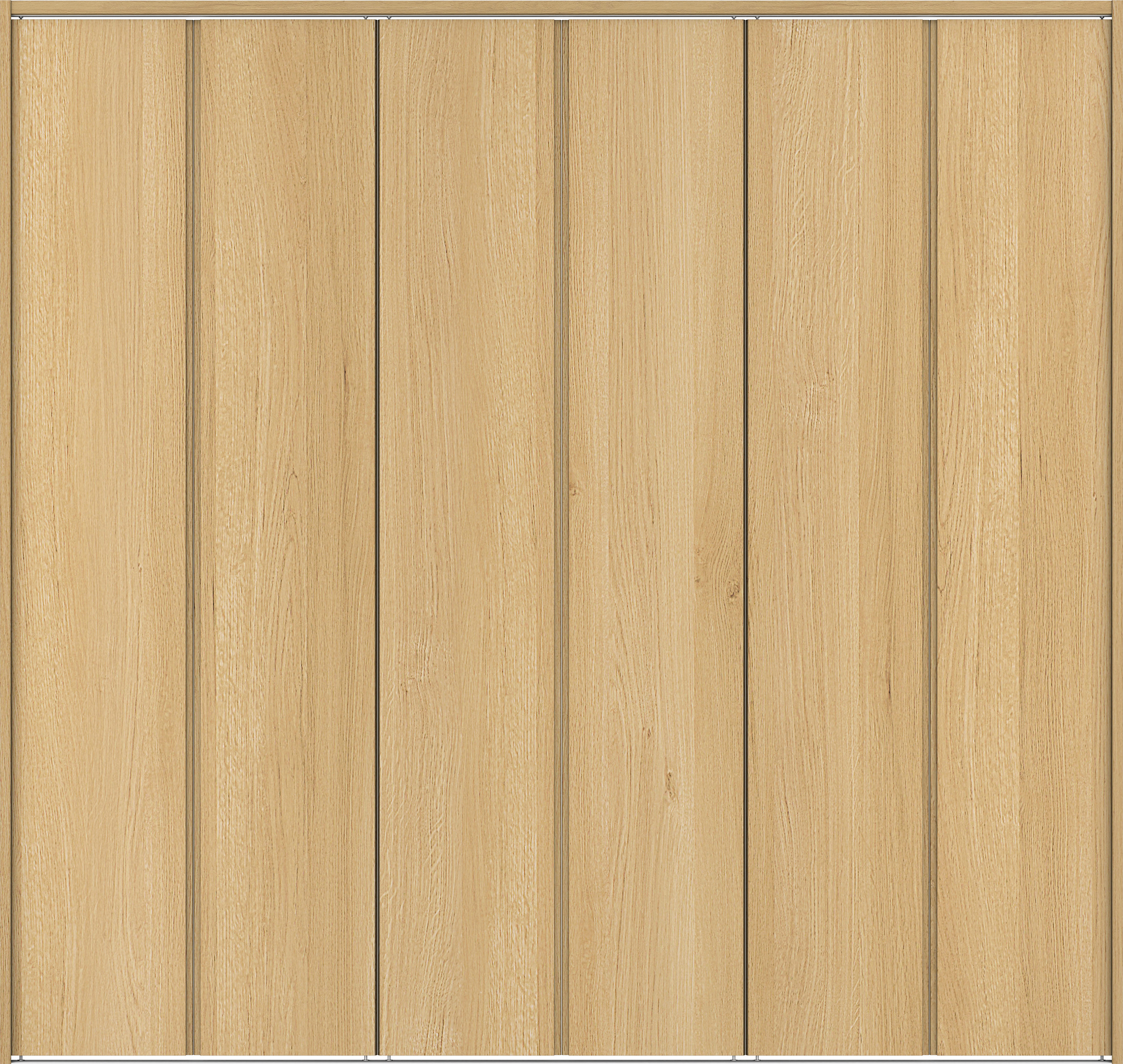 クローク収納　イエリア　折戸ユニット　ハンドルレス縦木目タイプ　ウッド扉　下レール付三方枠（固定枠）　セット　２７１４幅（３Ｍ間口）　２３２０高　〈ライトオーカー柄〉　ハンドルレス