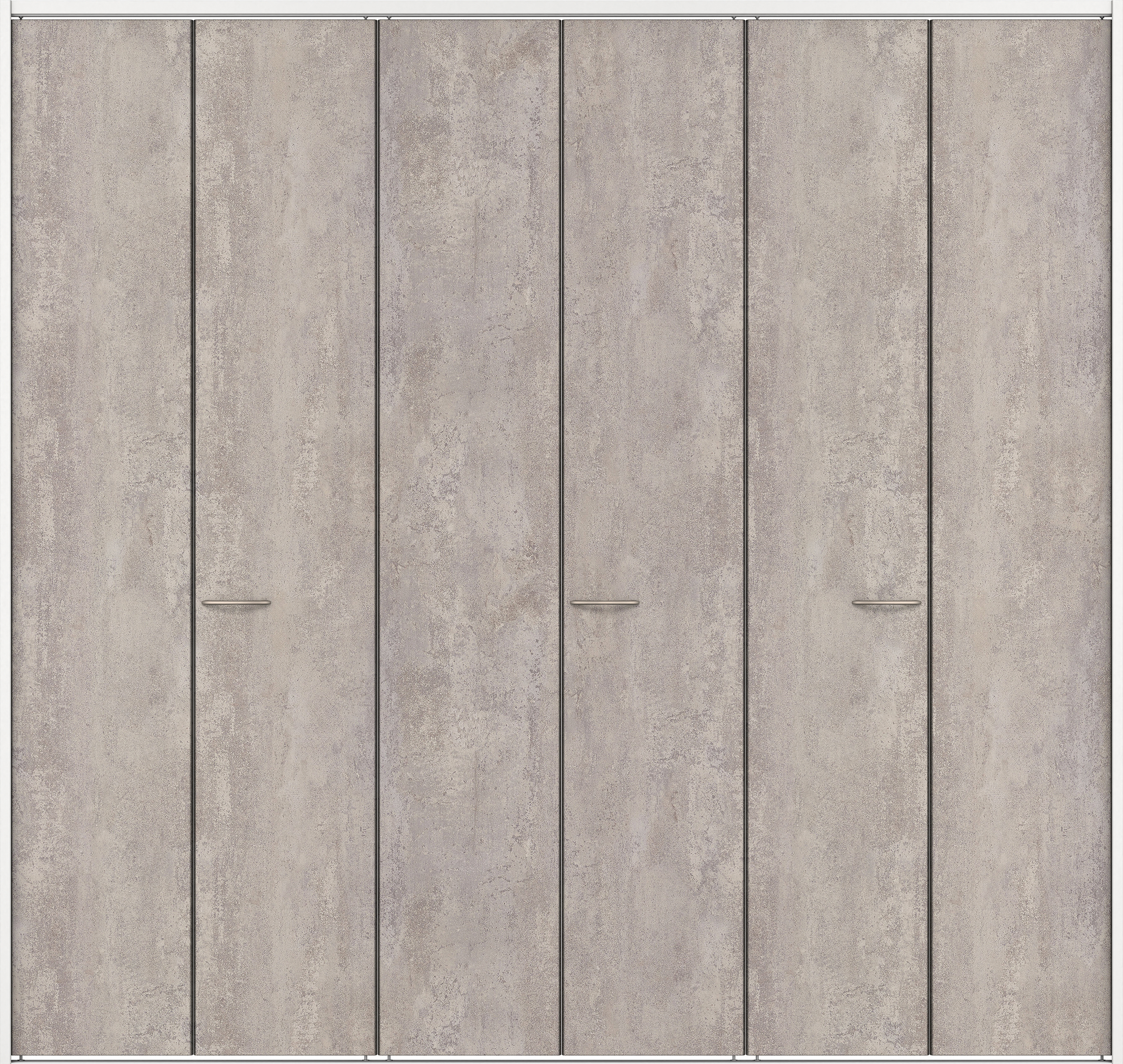 クローク収納　イエリア　折戸ユニット　フラットタイプ　パネル扉　下レール付三方枠（固定枠）　セット　２４５０幅（９尺間口）　２３２０高　〈コンクリートグレー柄〉　ハンドル角型〈ブラック色〉