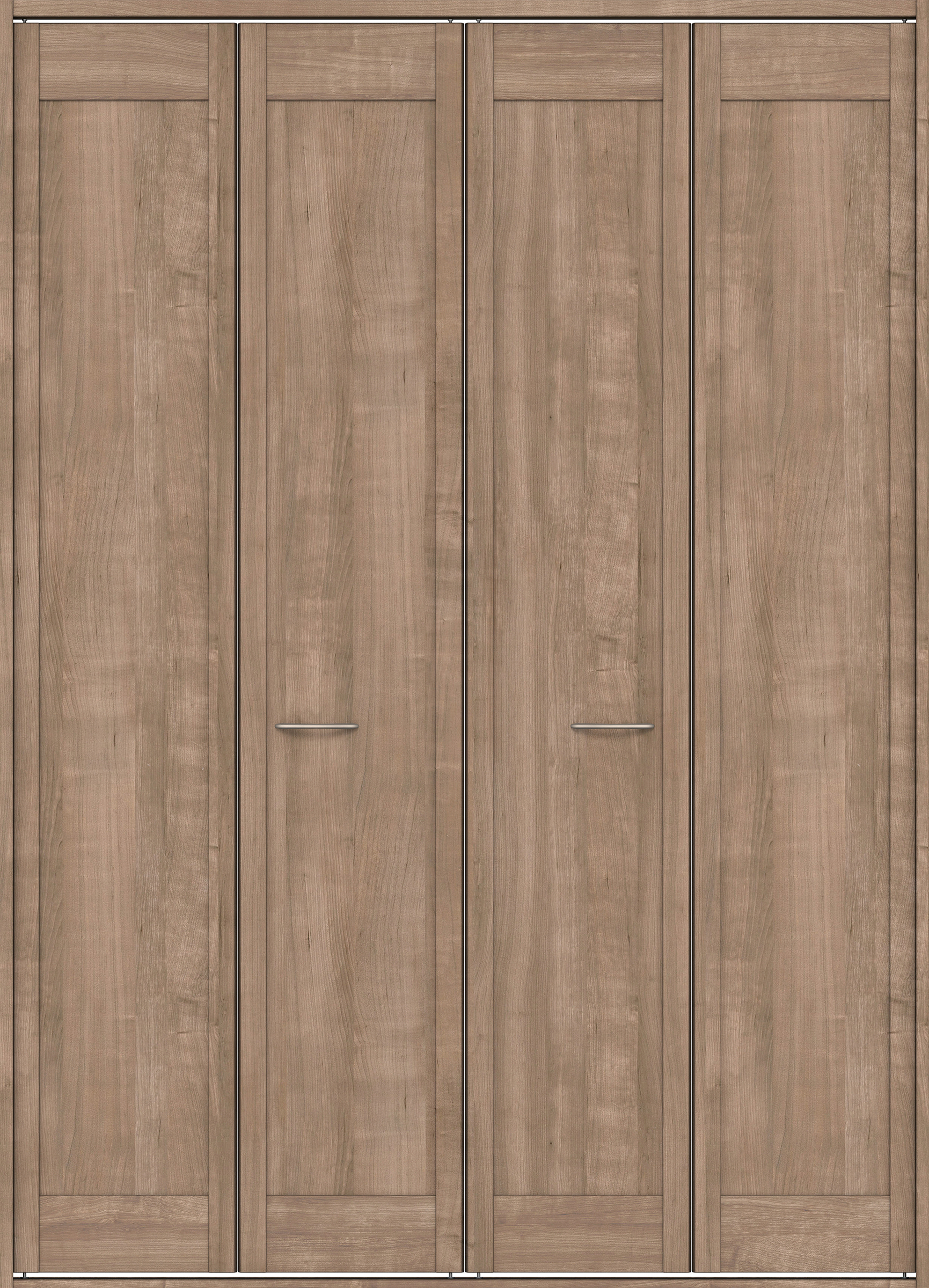 クローク収納　イエリア　折戸ユニット　カマチタイプ　ウッド扉　四方枠（固定枠）　セット　１６８０幅（６尺間口）　２３３０高　〈トープグレー柄〉　ハンドルラウンド型〈Ｔシルバー色〉