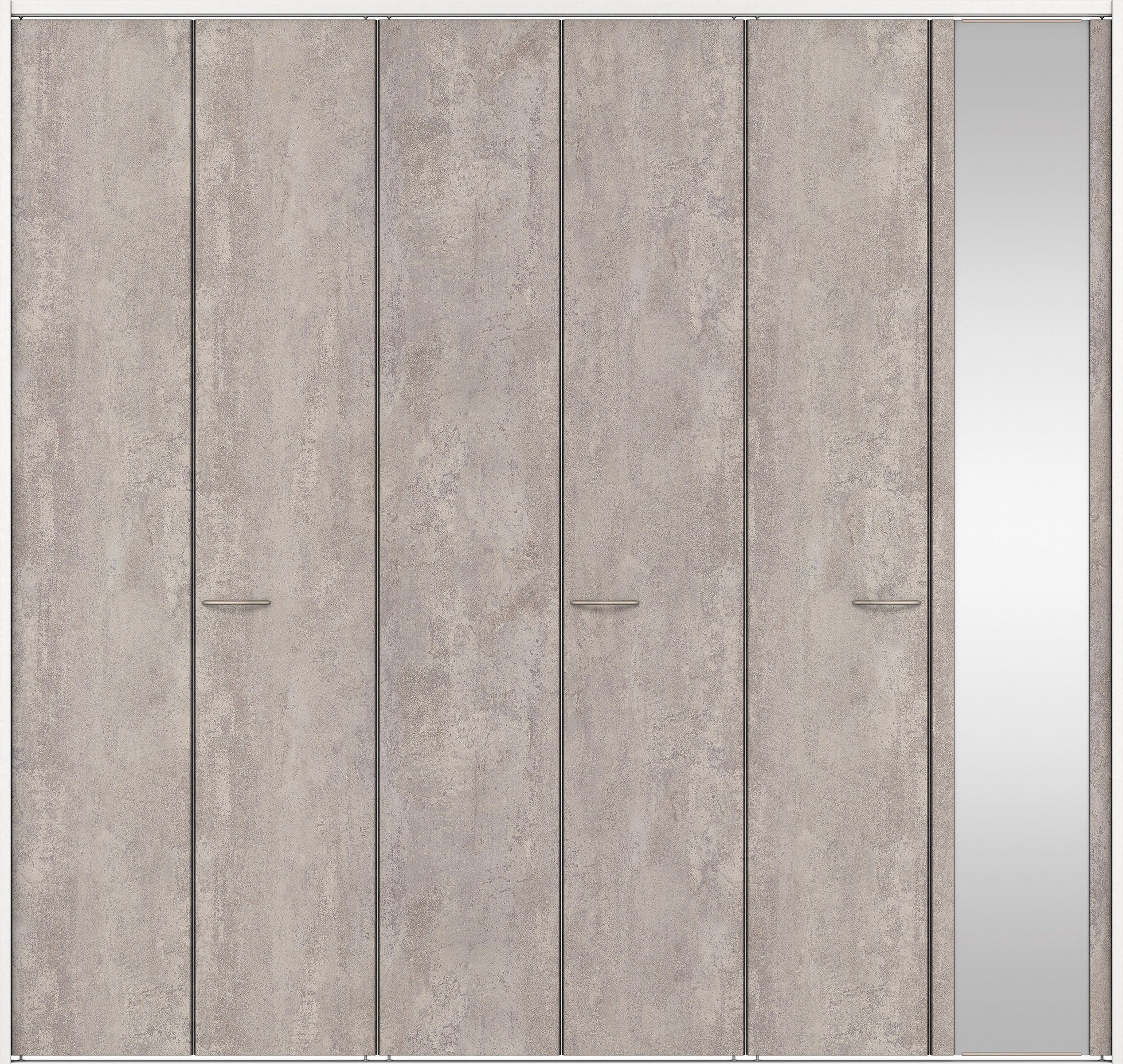 クローク収納　イエリア　折戸ユニット　フラットタイプ　ミラー扉　下レール付三方枠（固定枠）　セット　２４５０幅（９尺間口）　２３２０高　〈コンクリートグレー柄〉　ハンドルラウンド型〈ブラック色〉