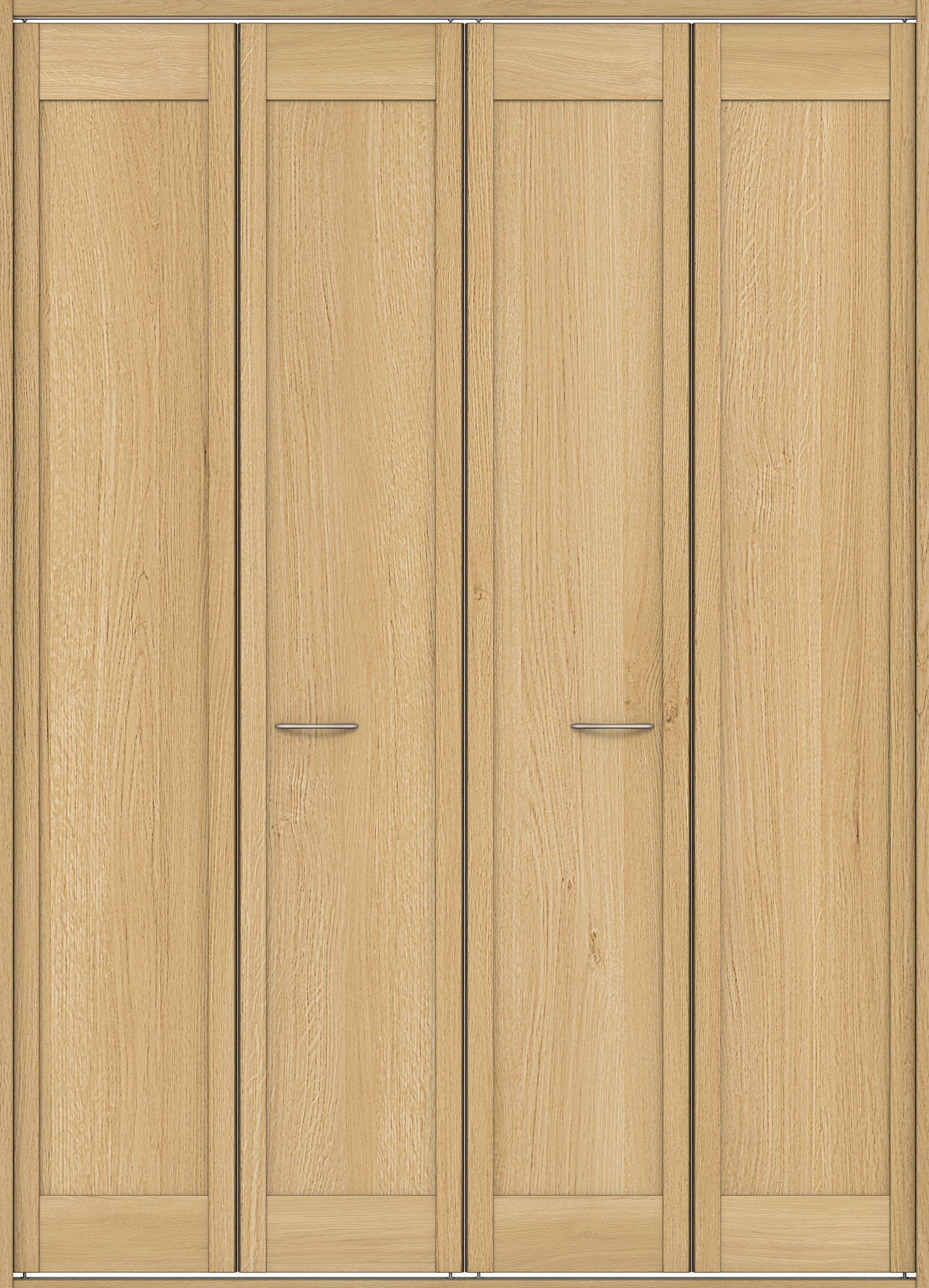 クローク収納　イエリア　折戸ユニット　カマチタイプ　ウッド扉　四方枠（固定枠）　セット　１６８０幅（６尺間口）　２３３０高　〈ライトオーカー柄〉　ハンドルラウンド型〈Ｔシルバー色〉