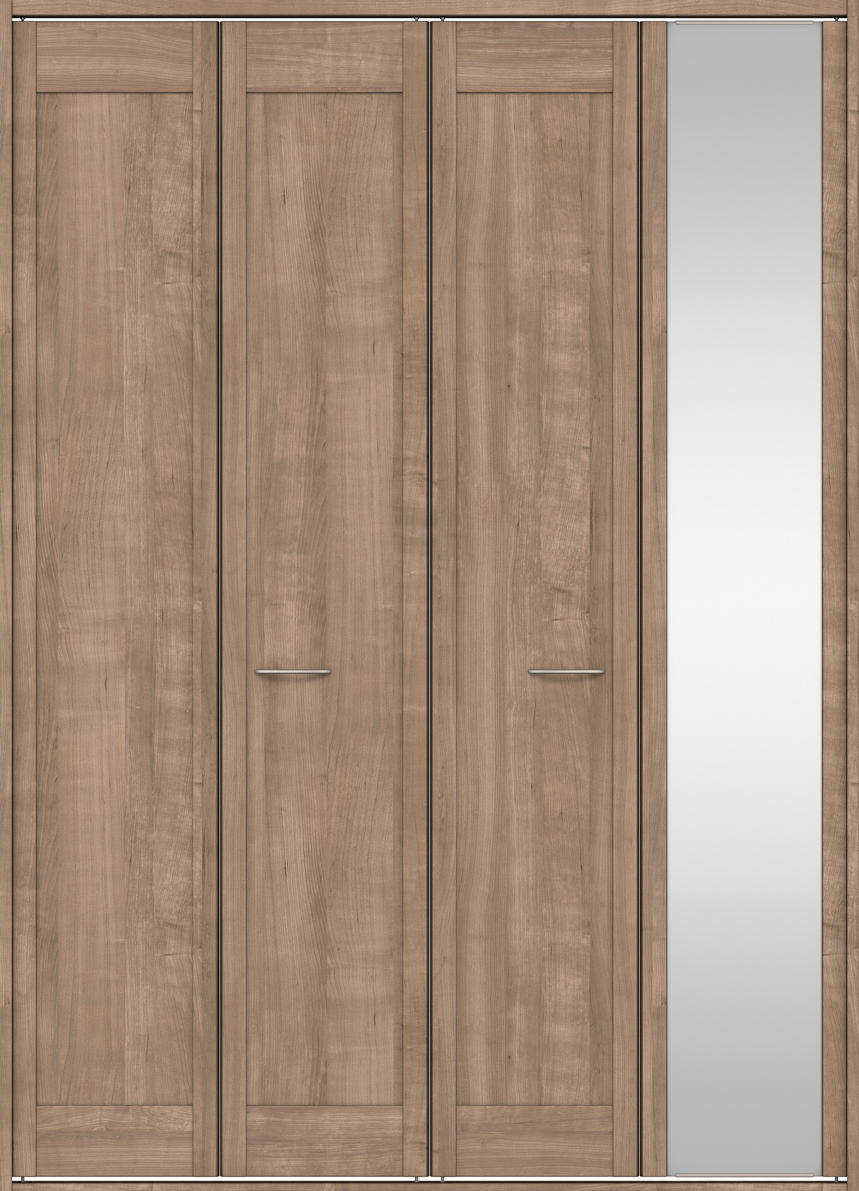 クローク収納　イエリア　折戸ユニット　カマチタイプ　ミラー扉　四方枠（固定枠）　セット　１６４４幅（６尺小間口）　２３３０高　〈トープグレー柄〉　ハンドルラウンド型〈Ｔシルバー色〉